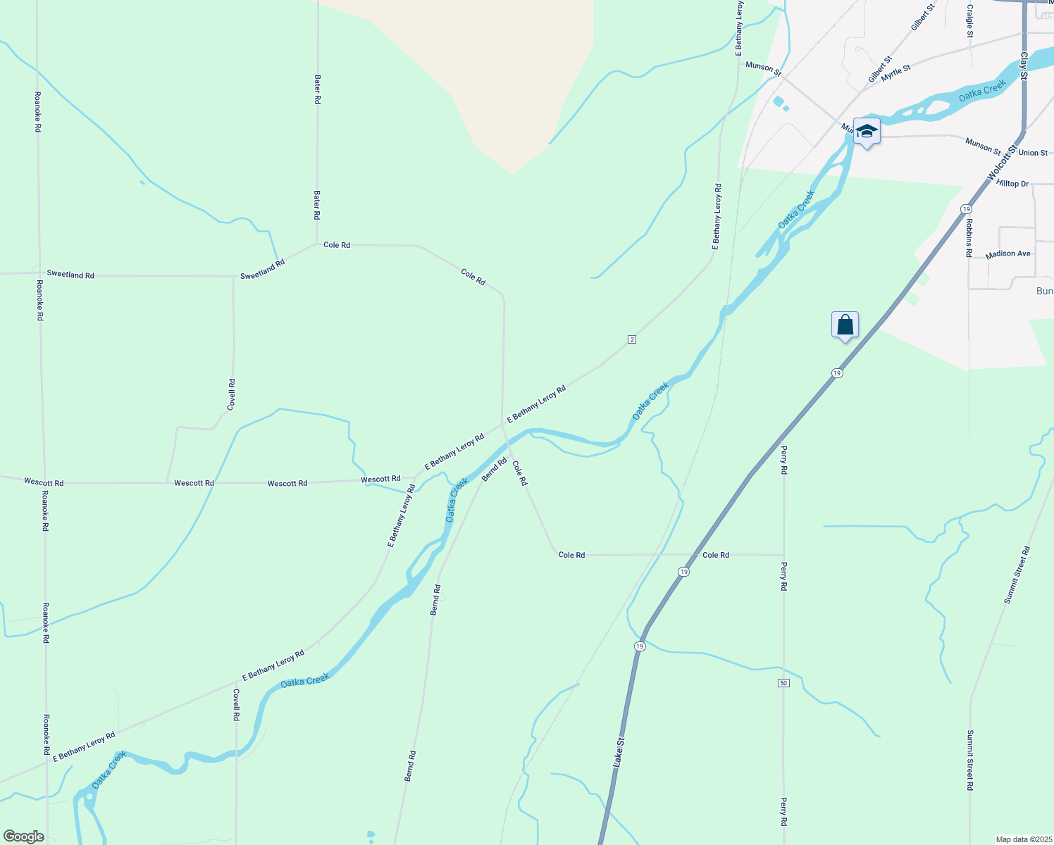 map of restaurants, bars, coffee shops, grocery stores, and more near 6946 E Bethany Leroy Rd in Le Roy