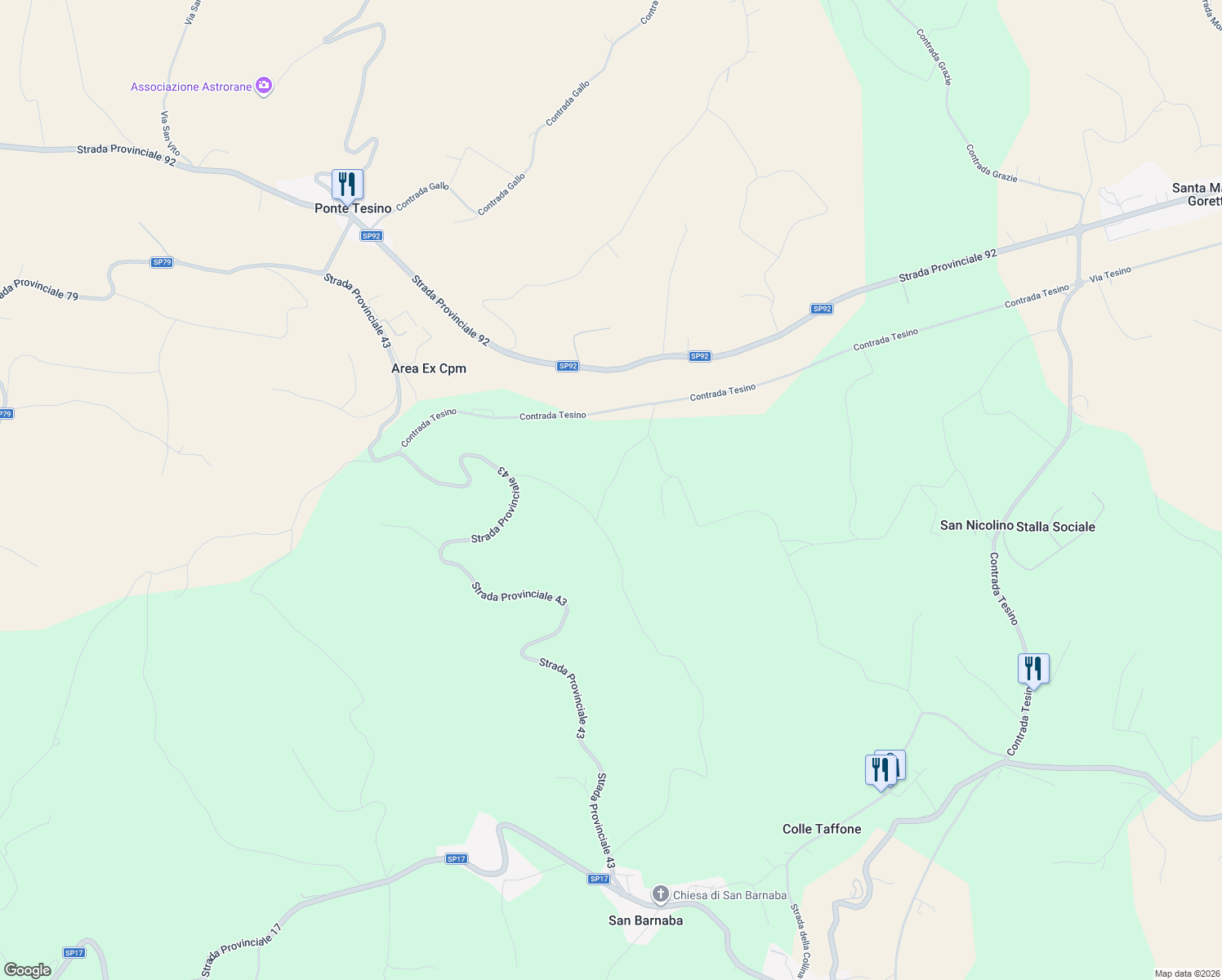 map of restaurants, bars, coffee shops, grocery stores, and more near 45 Contrada Tesino in Provincia di Ascoli Piceno