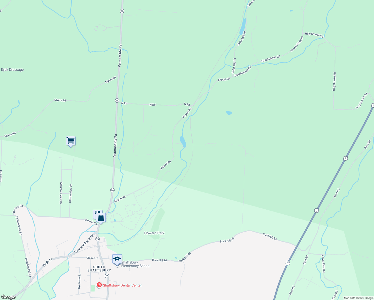 map of restaurants, bars, coffee shops, grocery stores, and more near 126 Simeon Dean Road in Shaftsbury