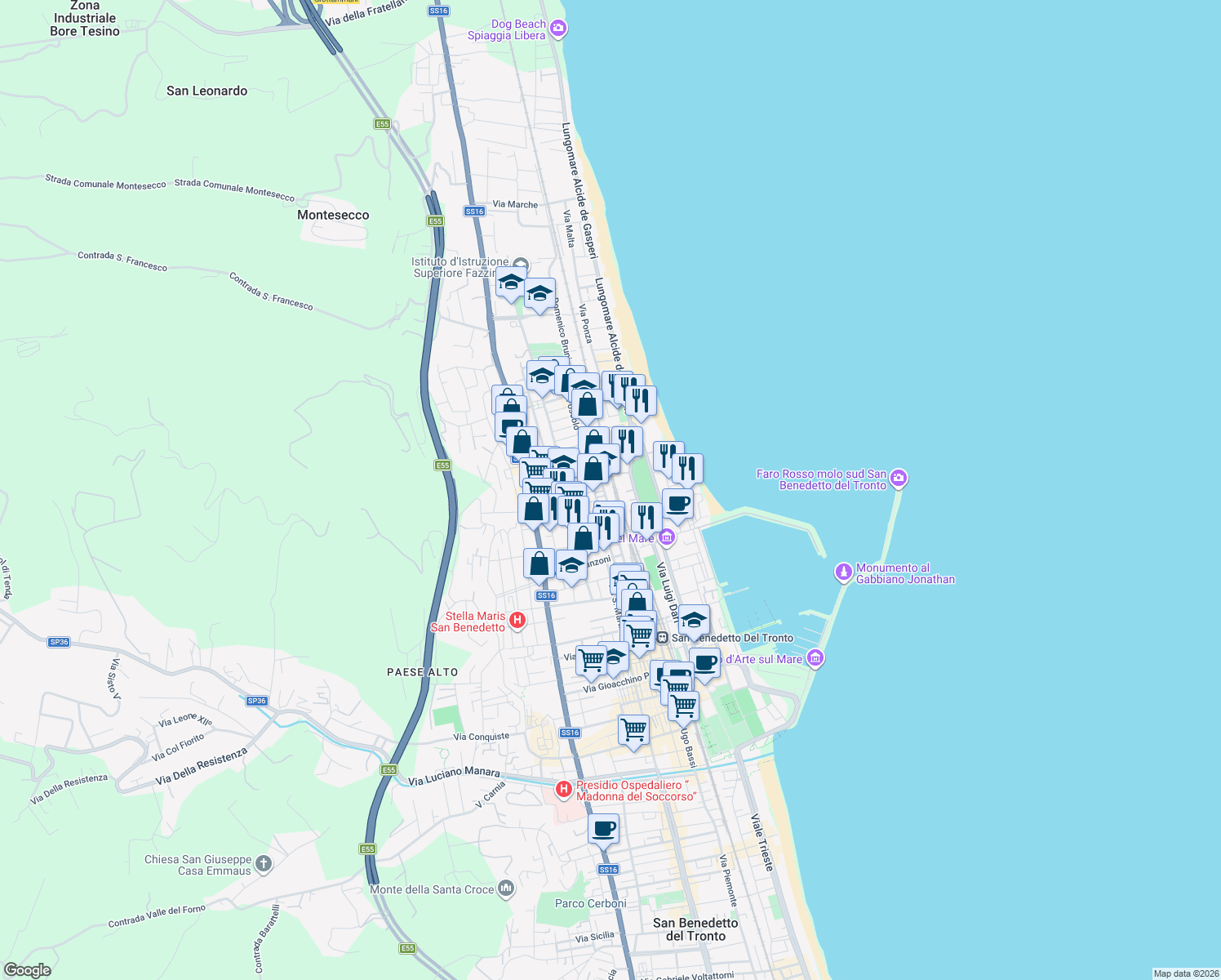 map of restaurants, bars, coffee shops, grocery stores, and more near 200 Via Calatafimi in San Benedetto del Tronto