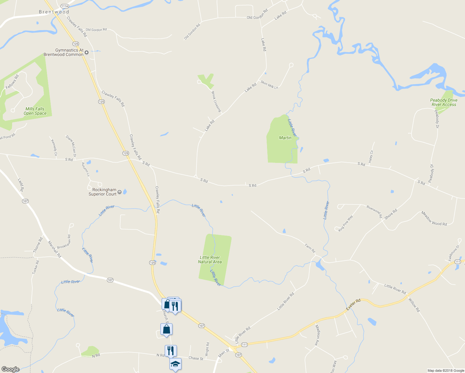 map of restaurants, bars, coffee shops, grocery stores, and more near 232 South Road in Brentwood