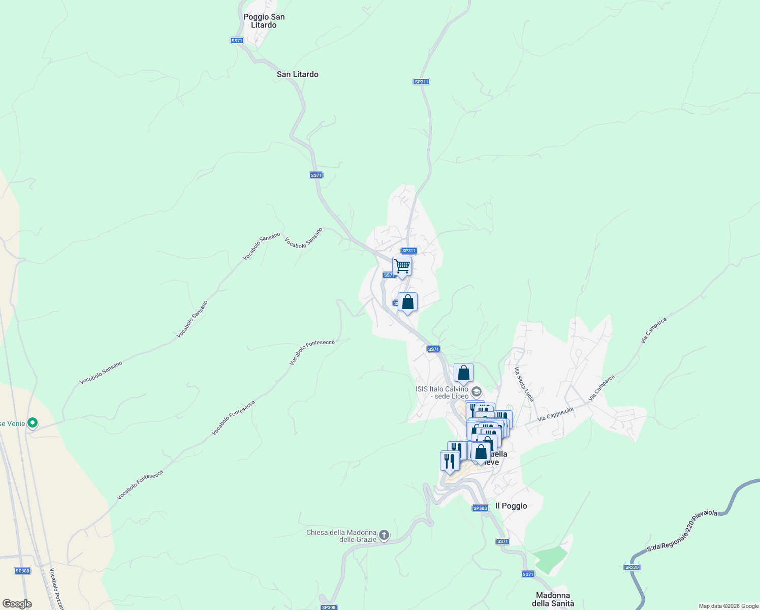 map of restaurants, bars, coffee shops, grocery stores, and more near 20 Vocabolo Fontesecca in Provincia di Perugia