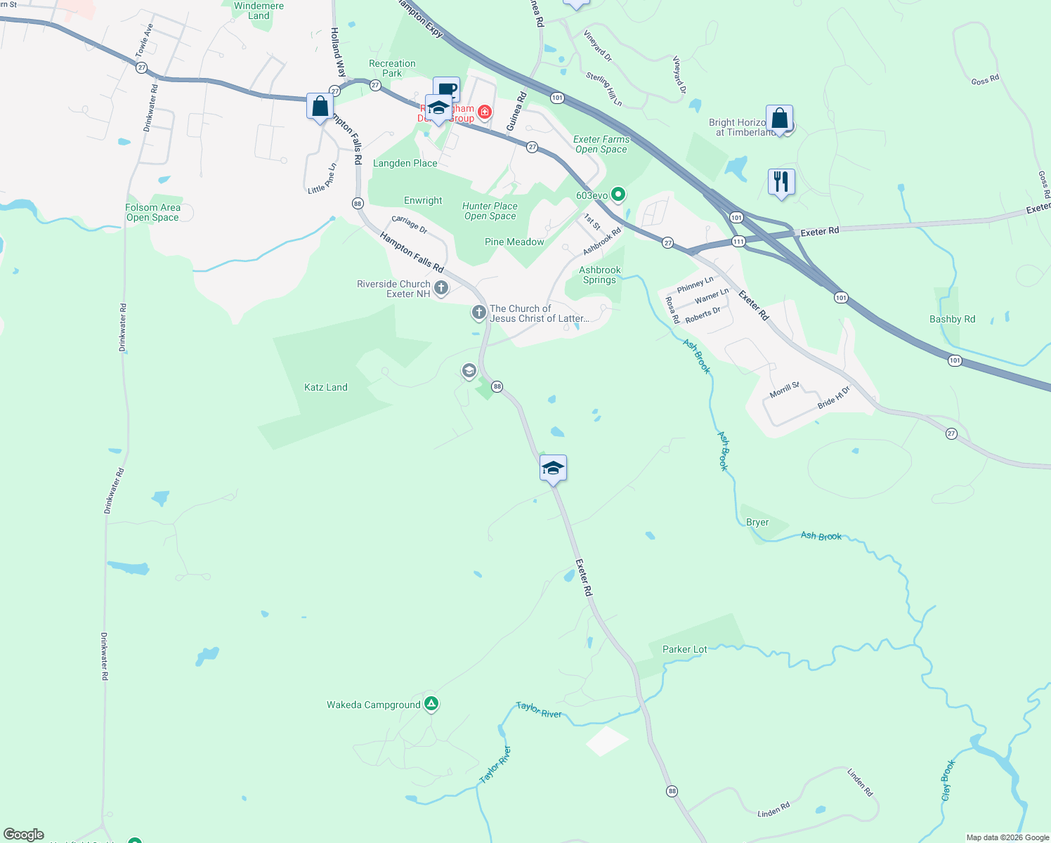 map of restaurants, bars, coffee shops, grocery stores, and more near 339 Exeter Rd in Hampton Falls