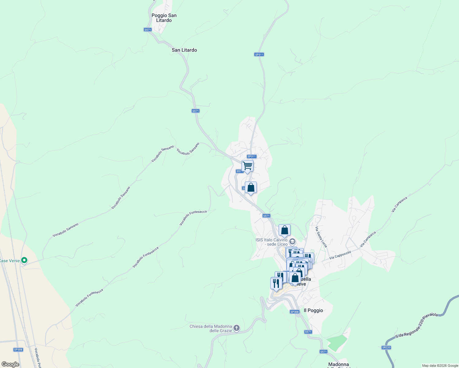 map of restaurants, bars, coffee shops, grocery stores, and more near 20 Vocabolo Fontesecca in Provincia di Perugia