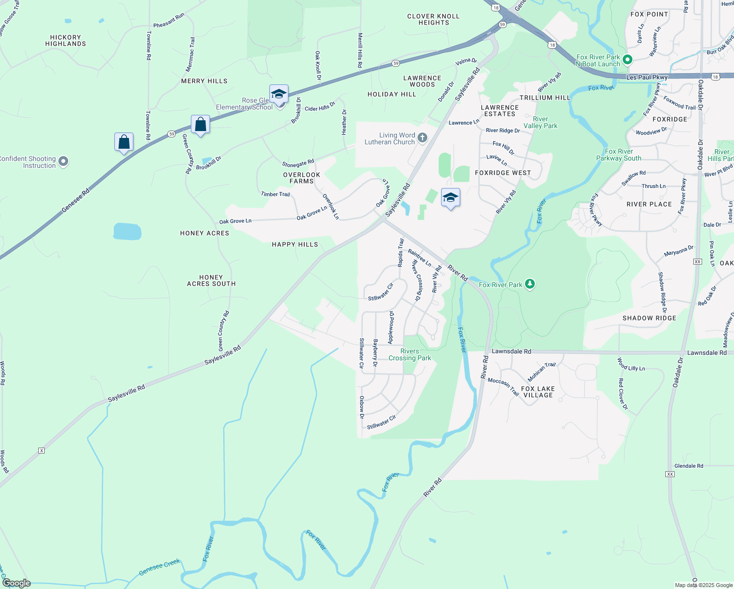 map of restaurants, bars, coffee shops, grocery stores, and more near 2956 Stillwater Circle in Waukesha