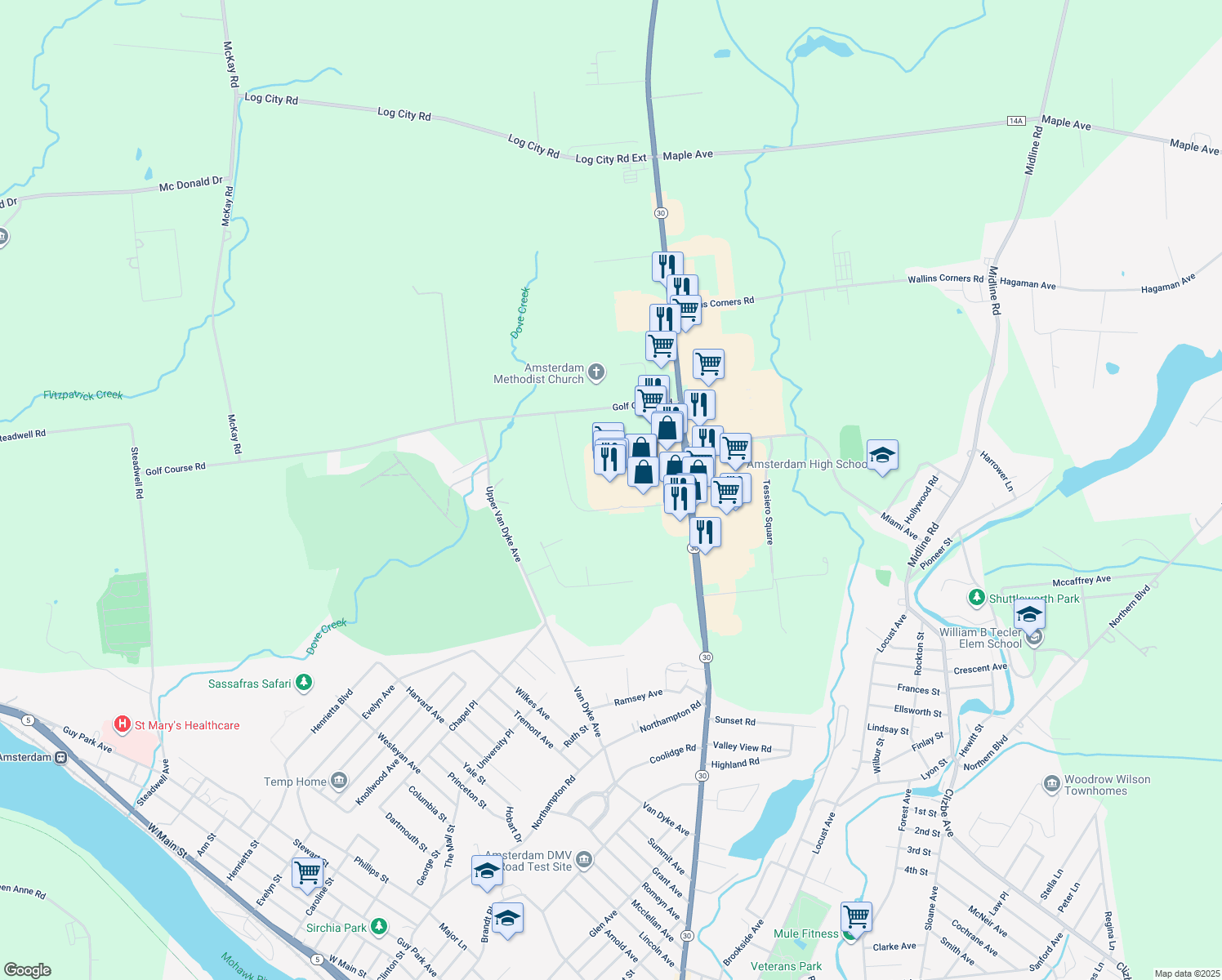 map of restaurants, bars, coffee shops, grocery stores, and more near 120 Amsterdam Commons in Amsterdam