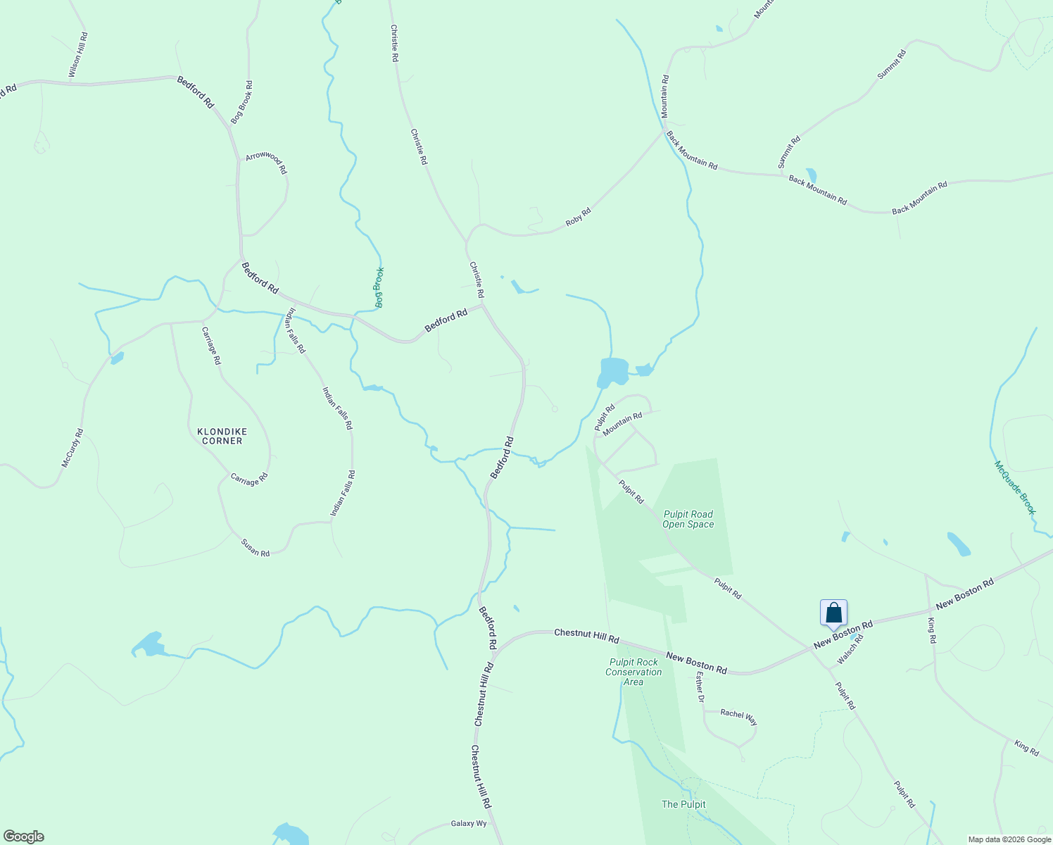 map of restaurants, bars, coffee shops, grocery stores, and more near 709 Bedford Road in New Boston