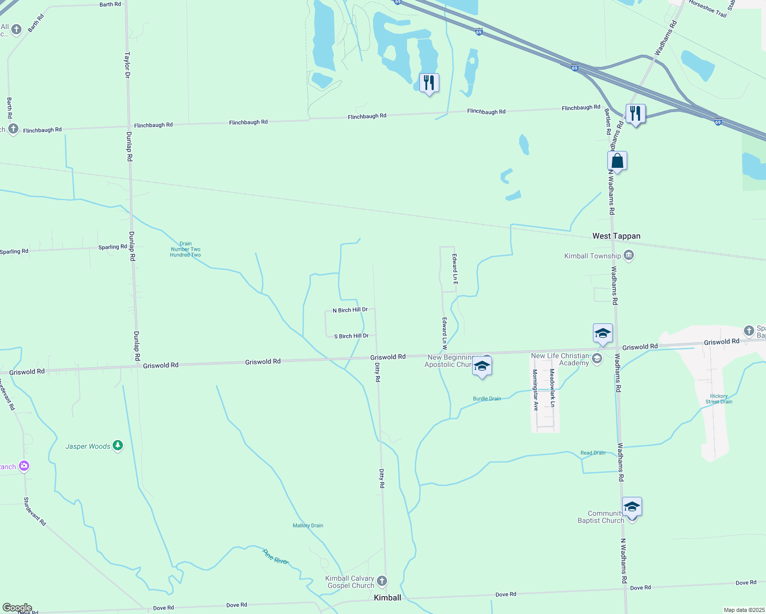 map of restaurants, bars, coffee shops, grocery stores, and more near 2090 Ditty Road in Smiths Creek