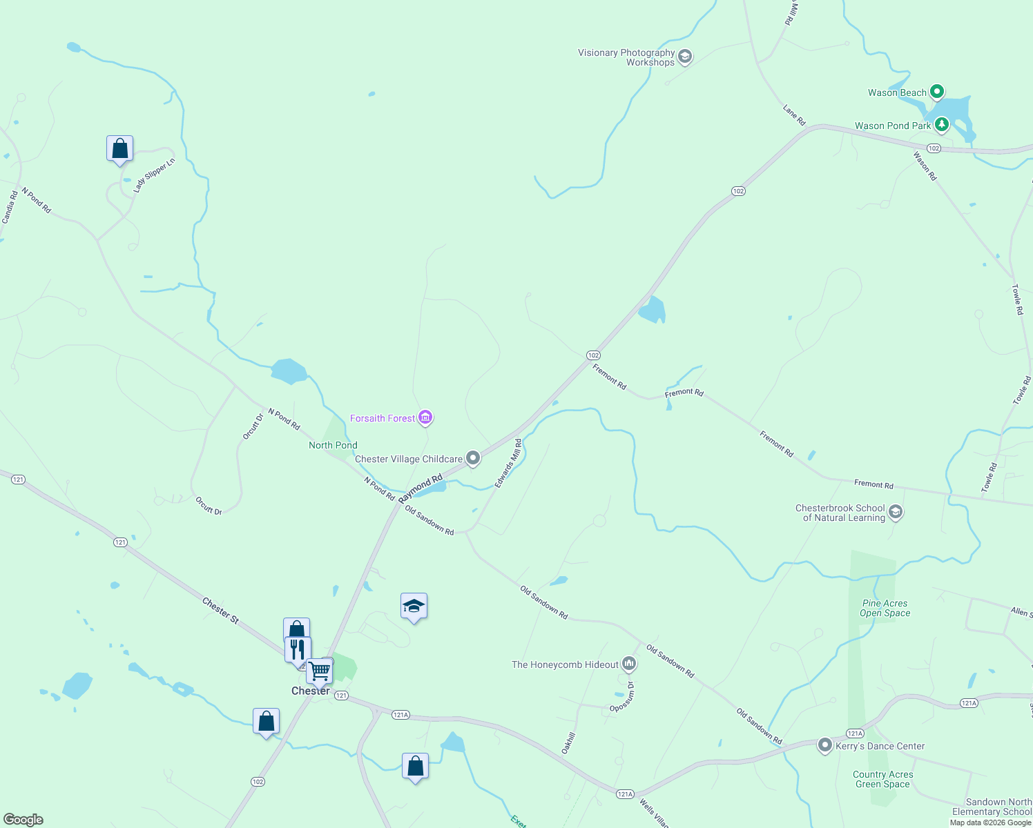 map of restaurants, bars, coffee shops, grocery stores, and more near 227 Raymond Road in Chester