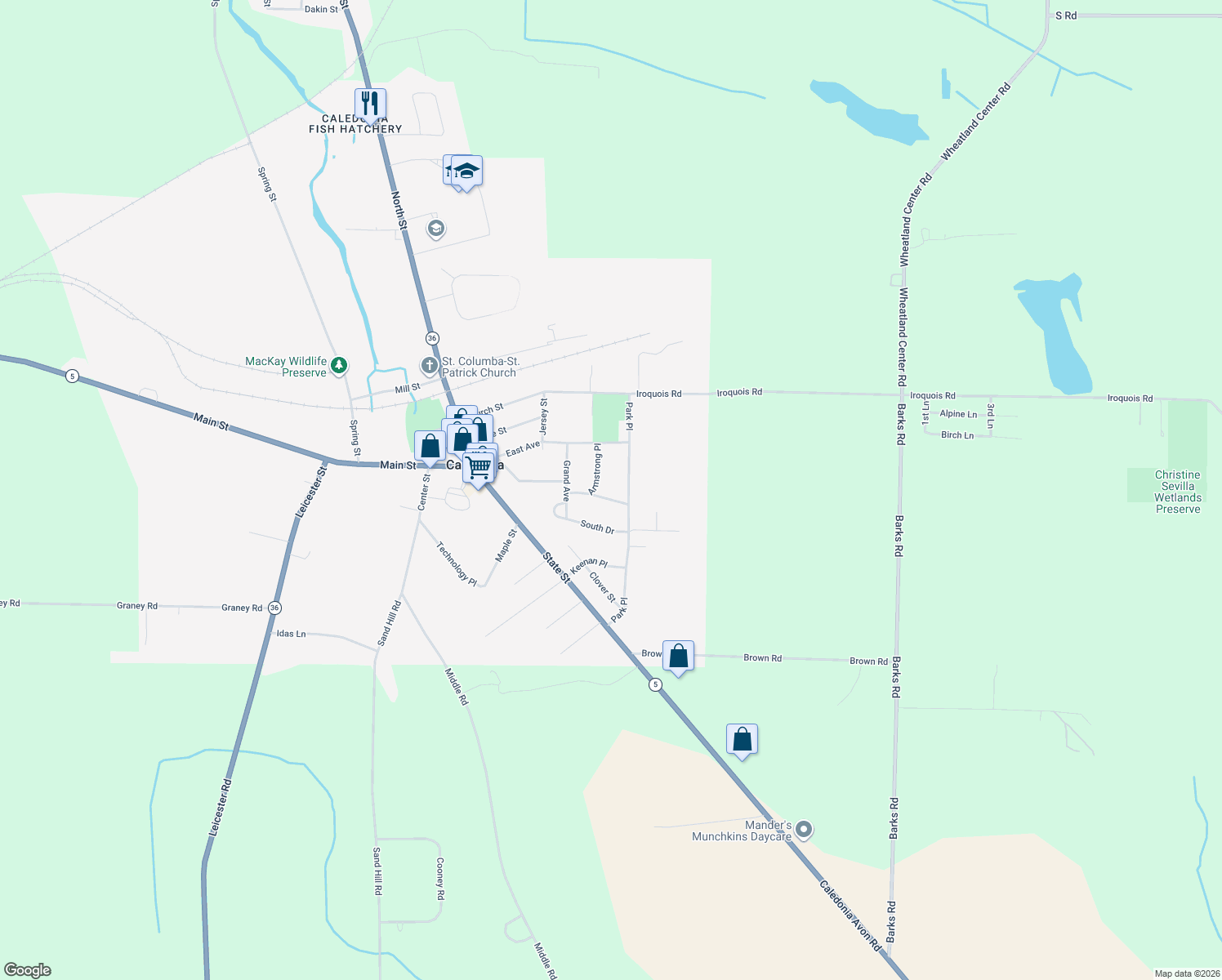 map of restaurants, bars, coffee shops, grocery stores, and more near 3279 Stanton Pkwy in Caledonia