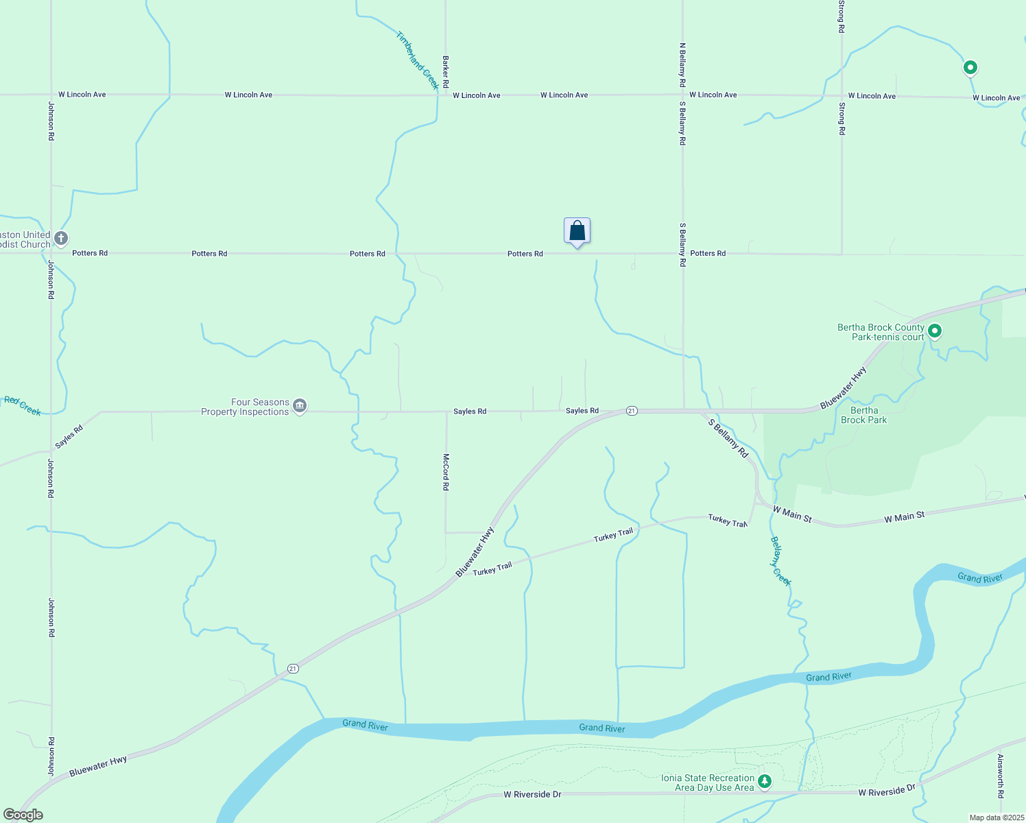 map of restaurants, bars, coffee shops, grocery stores, and more near 3425 Sayles Road in Ionia