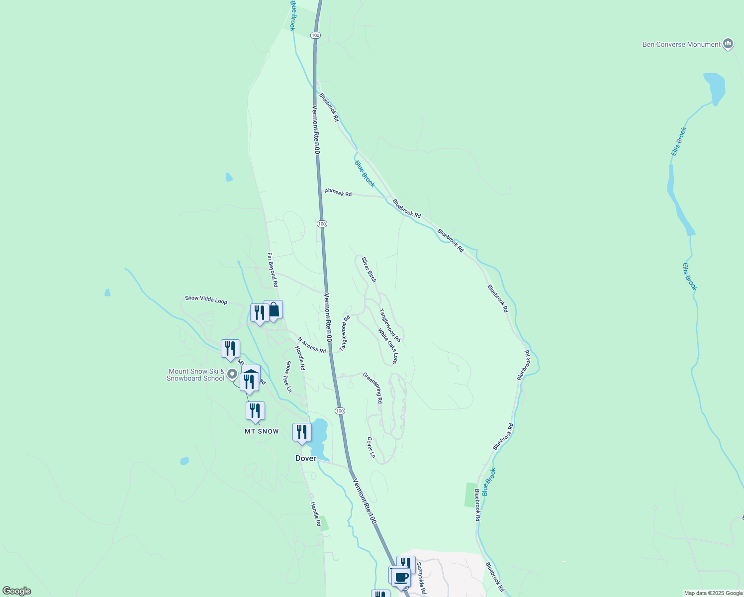 map of restaurants, bars, coffee shops, grocery stores, and more near 44C Tanglewood Lane in Dover