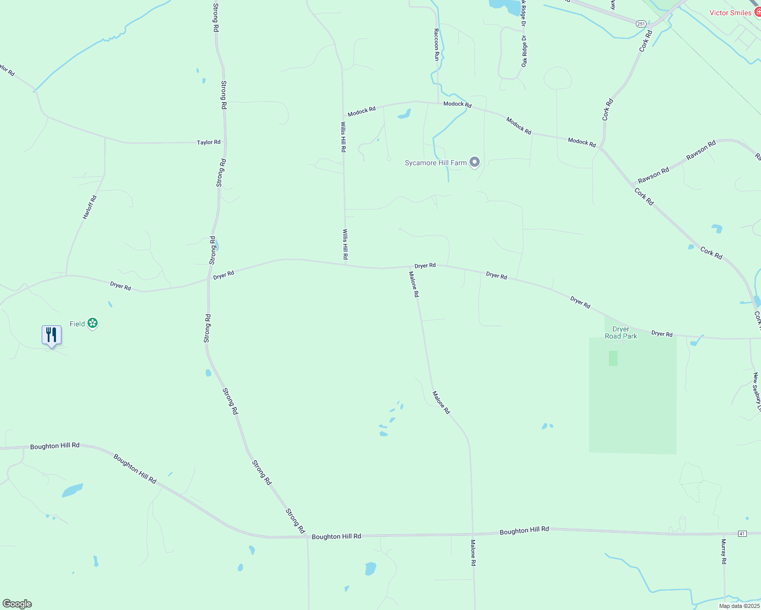 map of restaurants, bars, coffee shops, grocery stores, and more near 1276 Malone Road in Victor