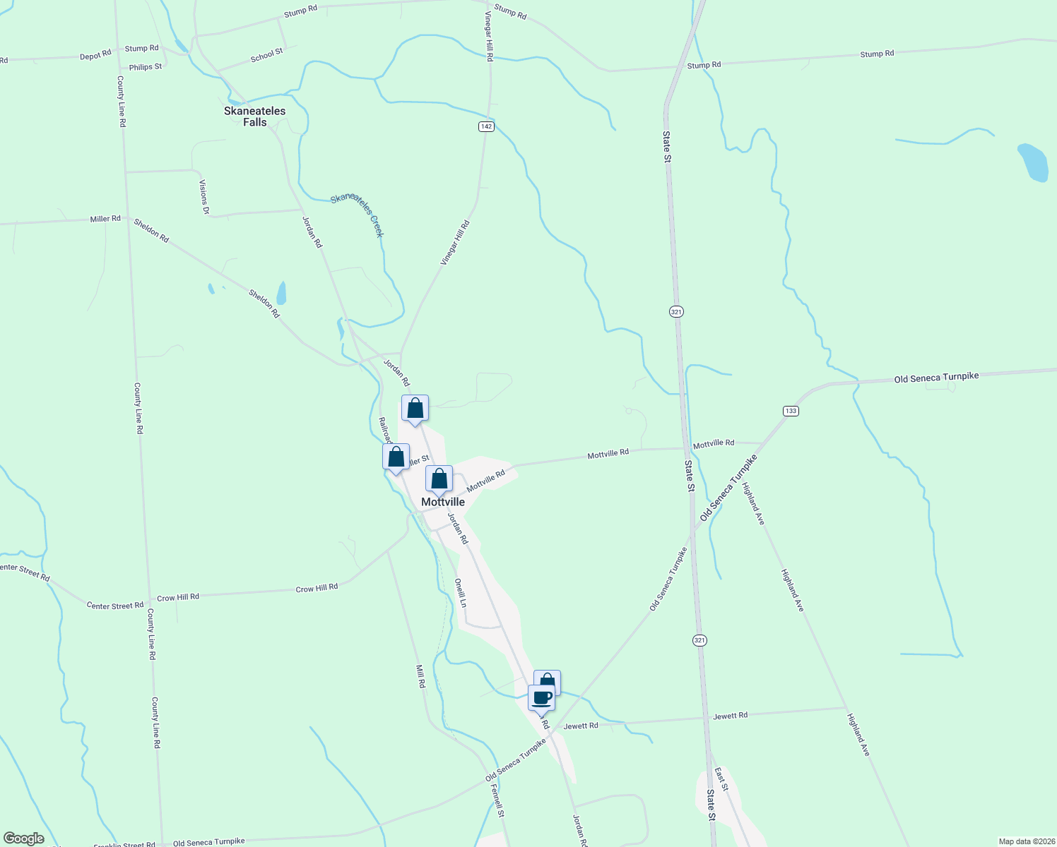 map of restaurants, bars, coffee shops, grocery stores, and more near 947 Mottville Rd in Skaneateles