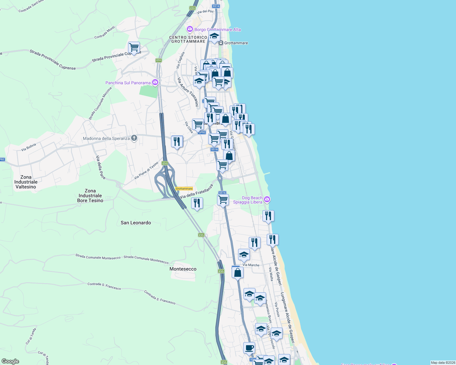 map of restaurants, bars, coffee shops, grocery stores, and more near 1 Via Amedeo Modigliani in Grottammare