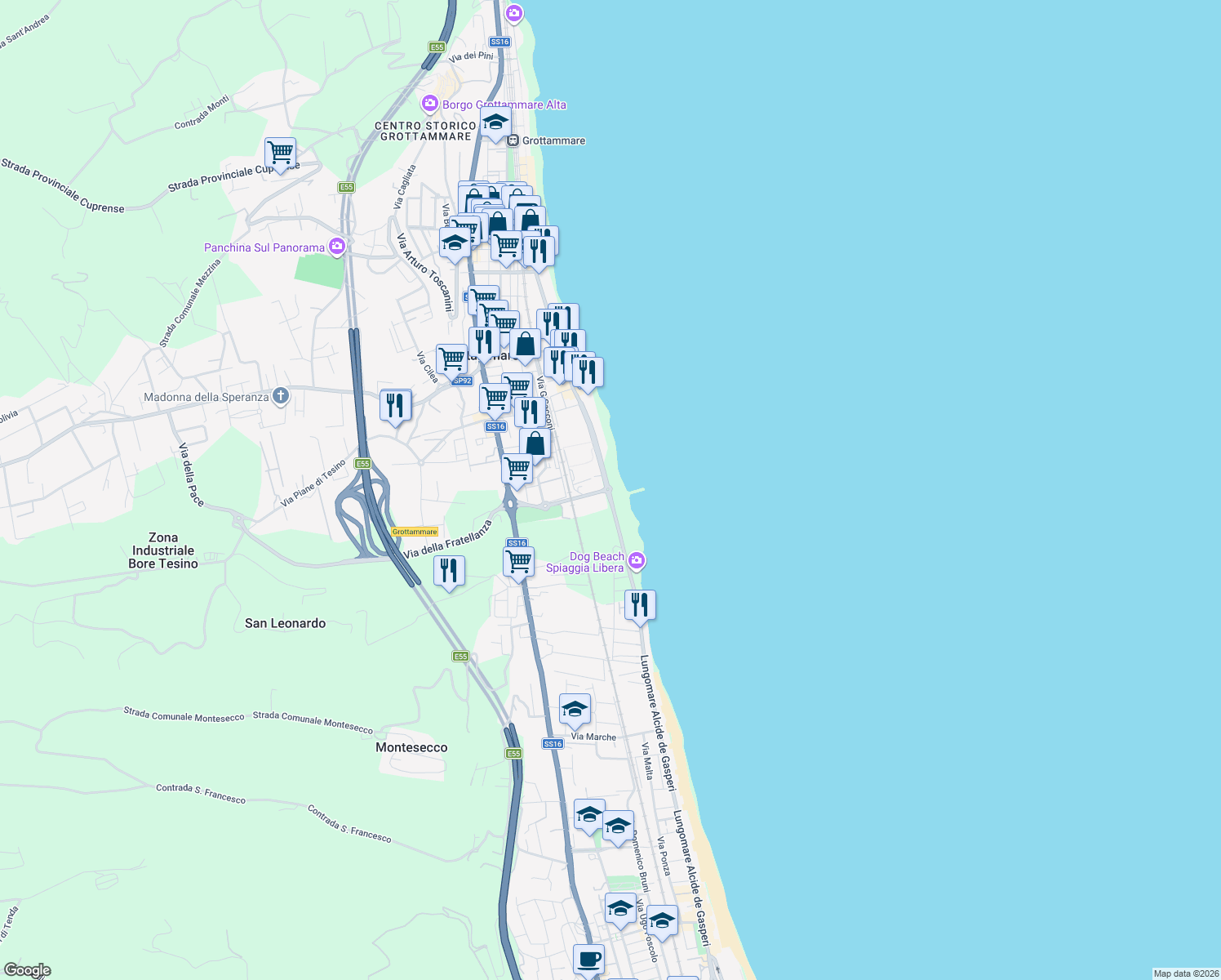 map of restaurants, bars, coffee shops, grocery stores, and more near in Grottammare