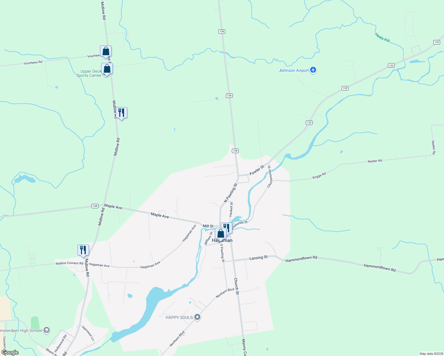 map of restaurants, bars, coffee shops, grocery stores, and more near 23 Green Acres Lane in Amsterdam