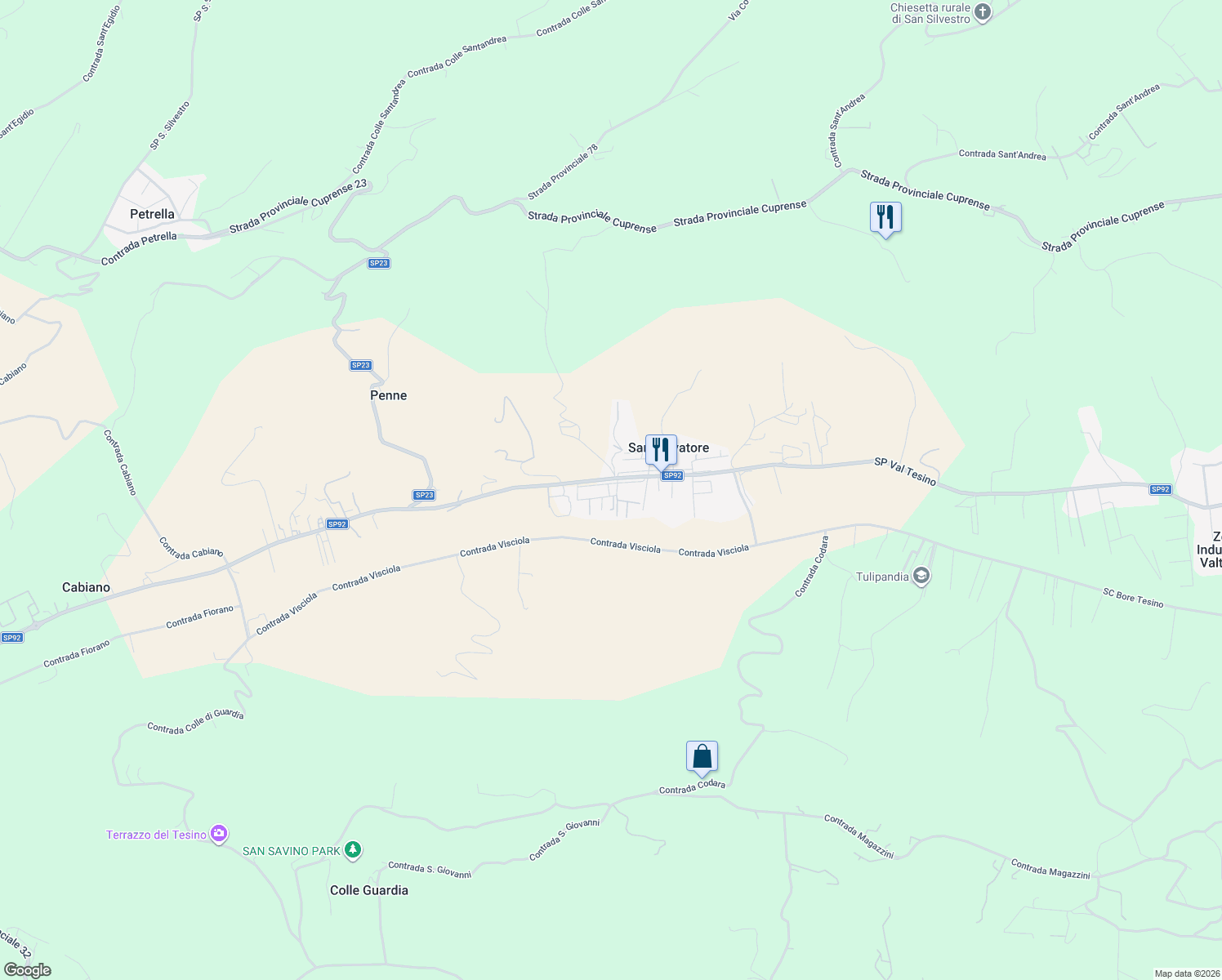 map of restaurants, bars, coffee shops, grocery stores, and more near 45 contrada tesino in Provincia di Ascoli Piceno