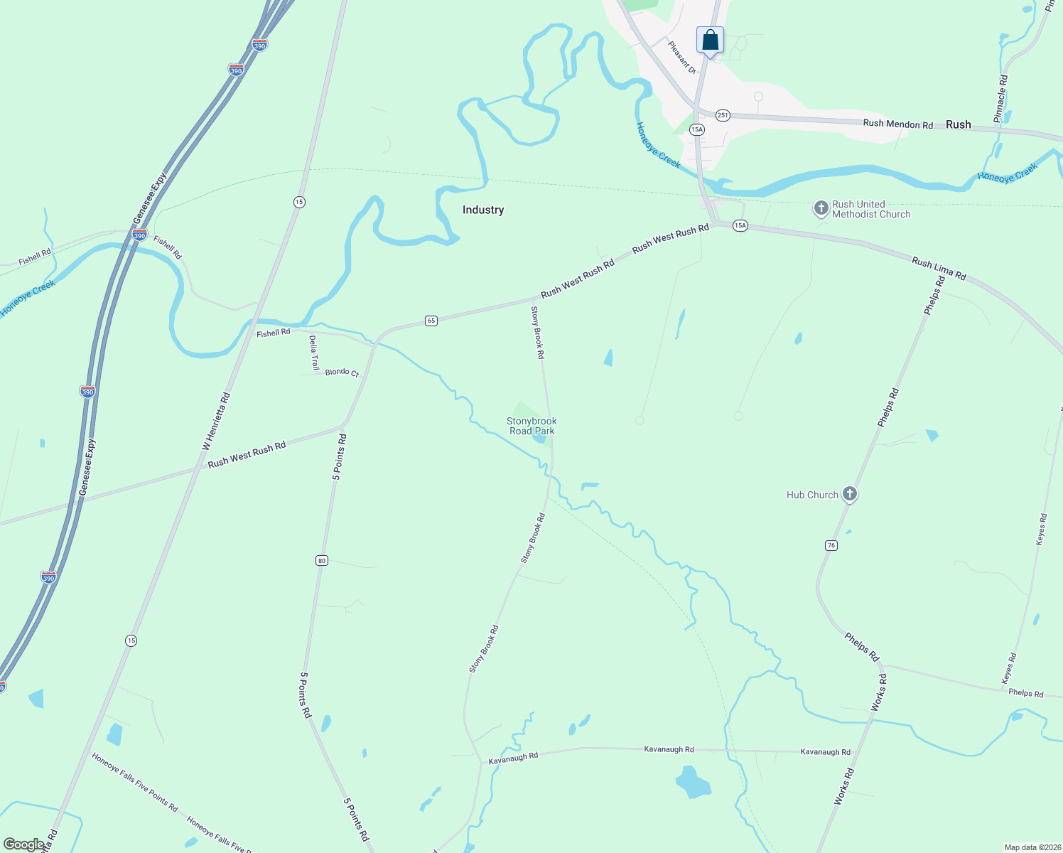 map of restaurants, bars, coffee shops, grocery stores, and more near 151 Stoney Brook Road in Rush