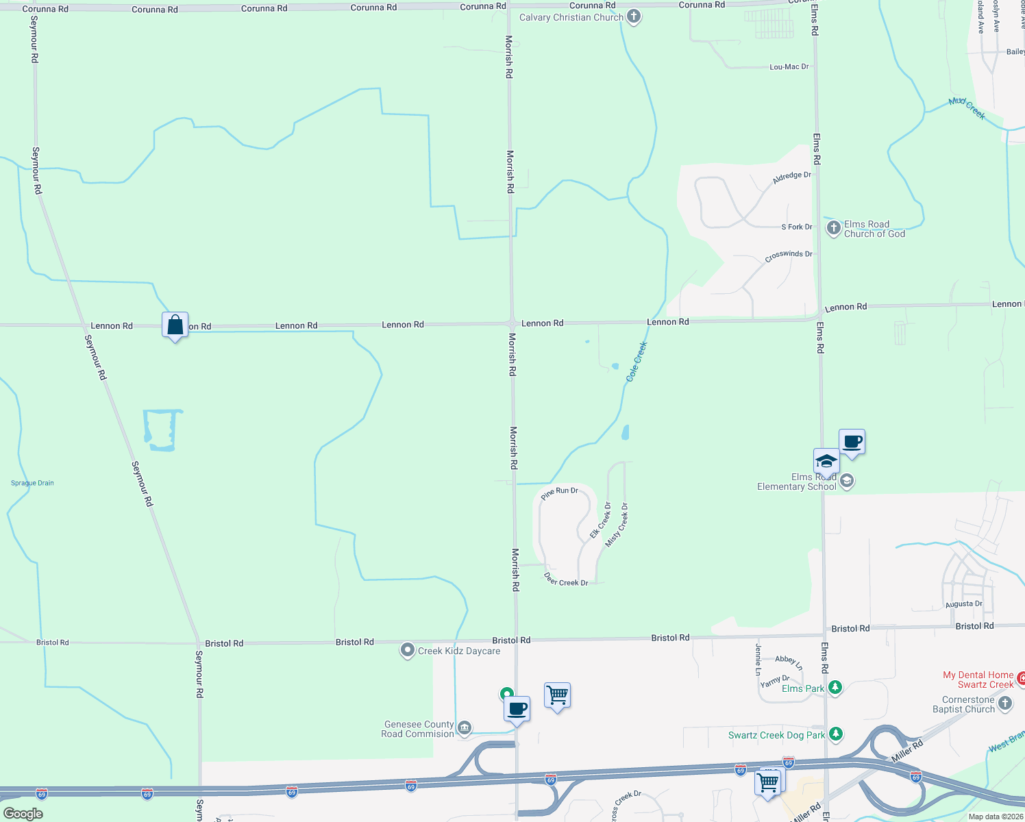 map of restaurants, bars, coffee shops, grocery stores, and more near 3142 Morrish Rd in Swartz Creek