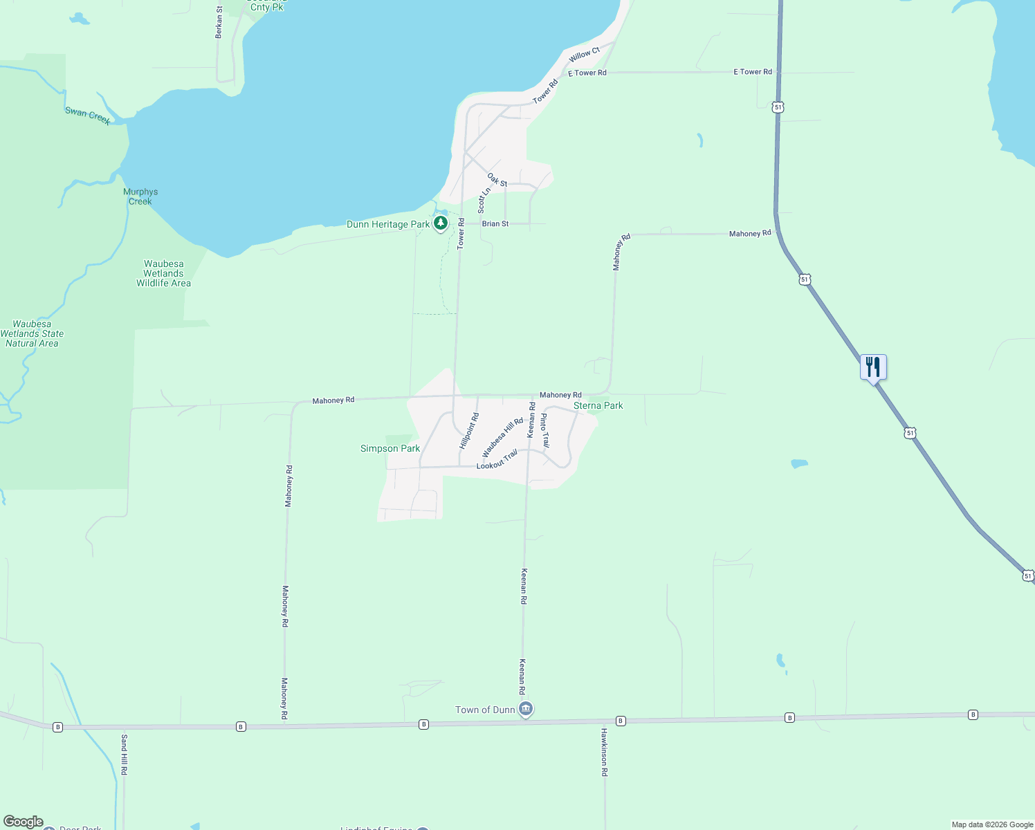 map of restaurants, bars, coffee shops, grocery stores, and more near 2489 Waubesa Hill Road in McFarland