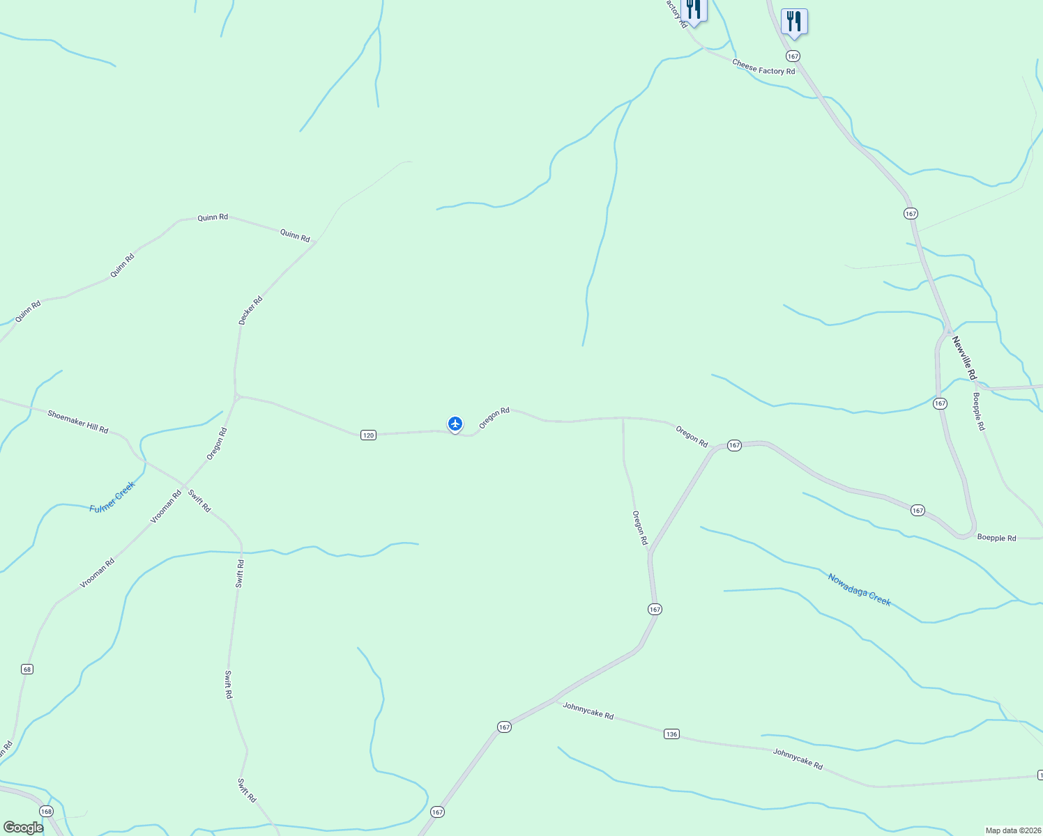 map of restaurants, bars, coffee shops, grocery stores, and more near 438 Oregon Road in Mohawk