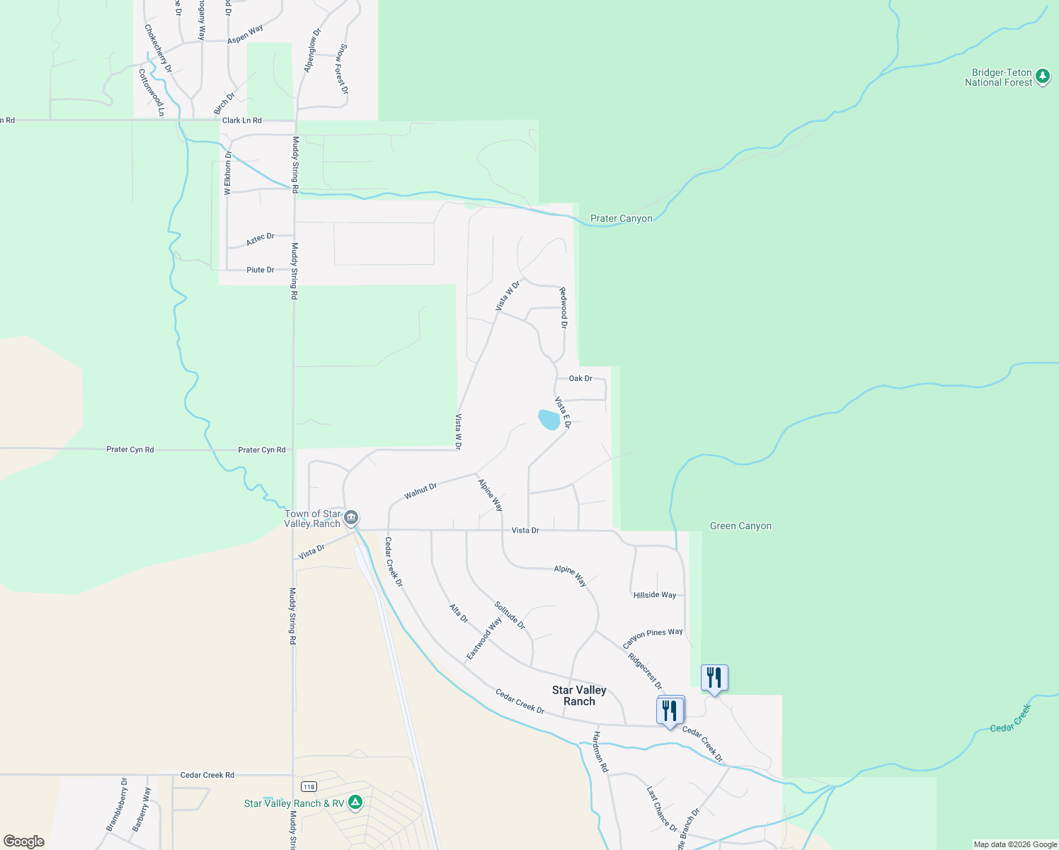 map of restaurants, bars, coffee shops, grocery stores, and more near 591 Walnut Drive in Star Valley Ranch