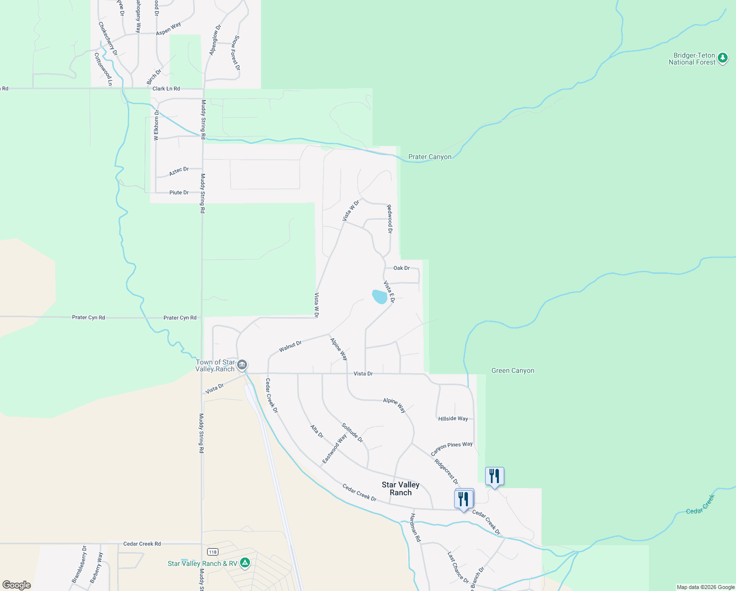 map of restaurants, bars, coffee shops, grocery stores, and more near 591 Walnut Drive in Star Valley Ranch
