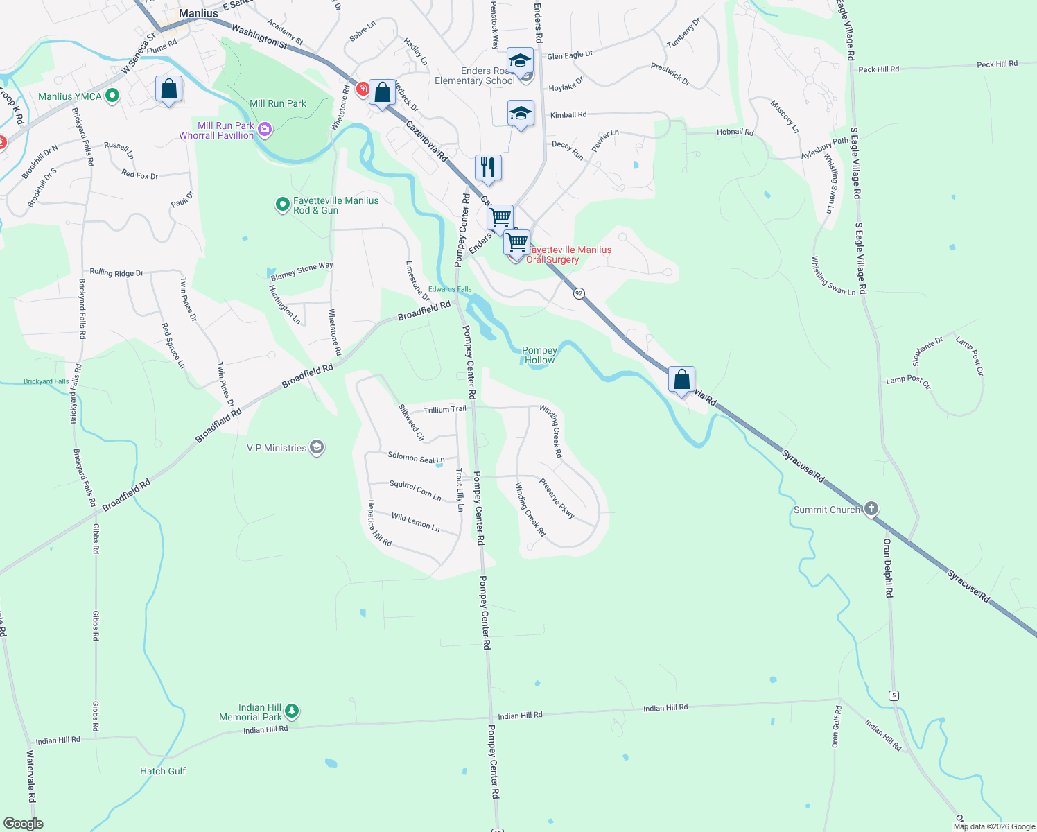 map of restaurants, bars, coffee shops, grocery stores, and more near 4228 Winding Creek Rd in Manlius