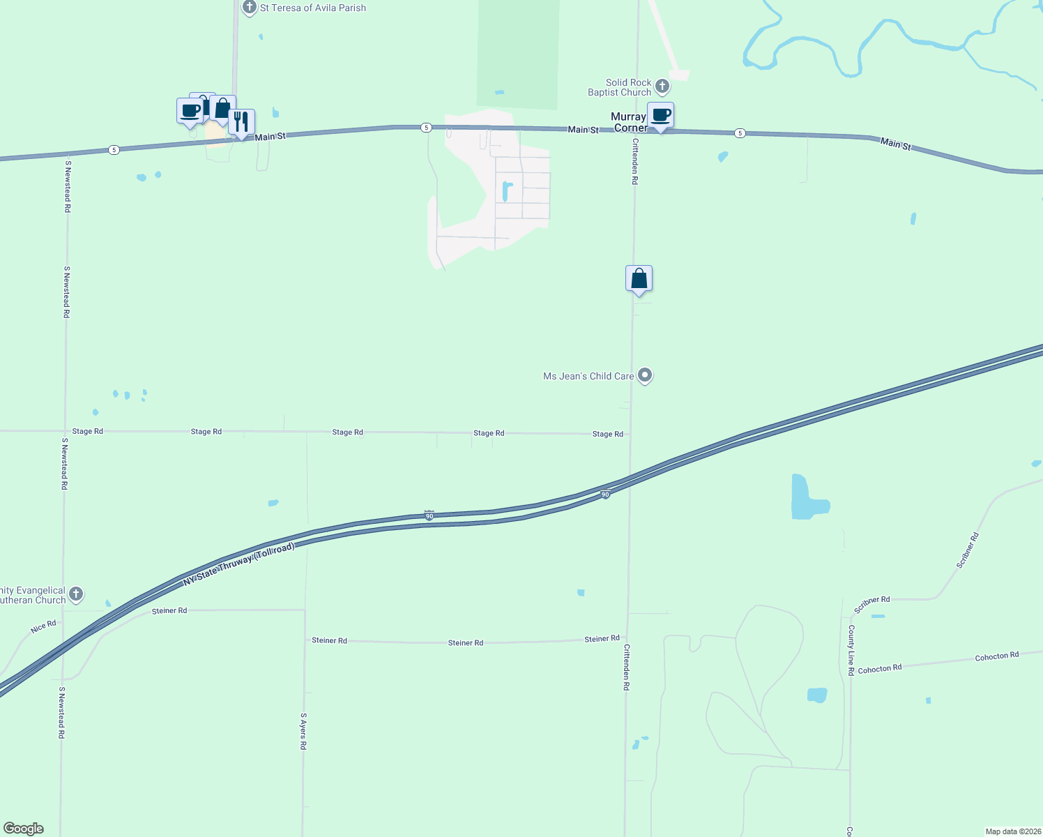 map of restaurants, bars, coffee shops, grocery stores, and more near 13498 Stage Road in Akron