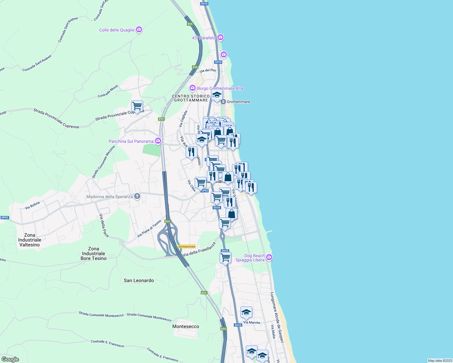 map of restaurants, bars, coffee shops, grocery stores, and more near 1 Via L da Vinci in Grottammare