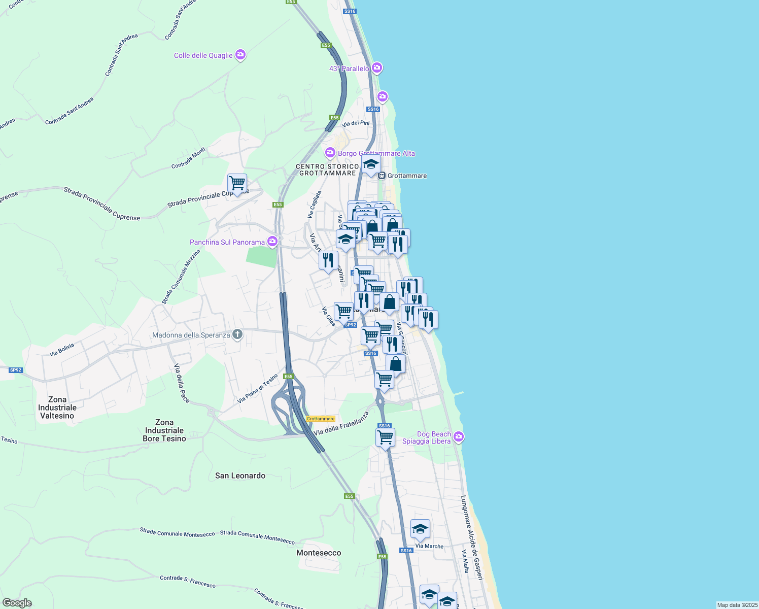 map of restaurants, bars, coffee shops, grocery stores, and more near 1 Via L da Vinci in Grottammare