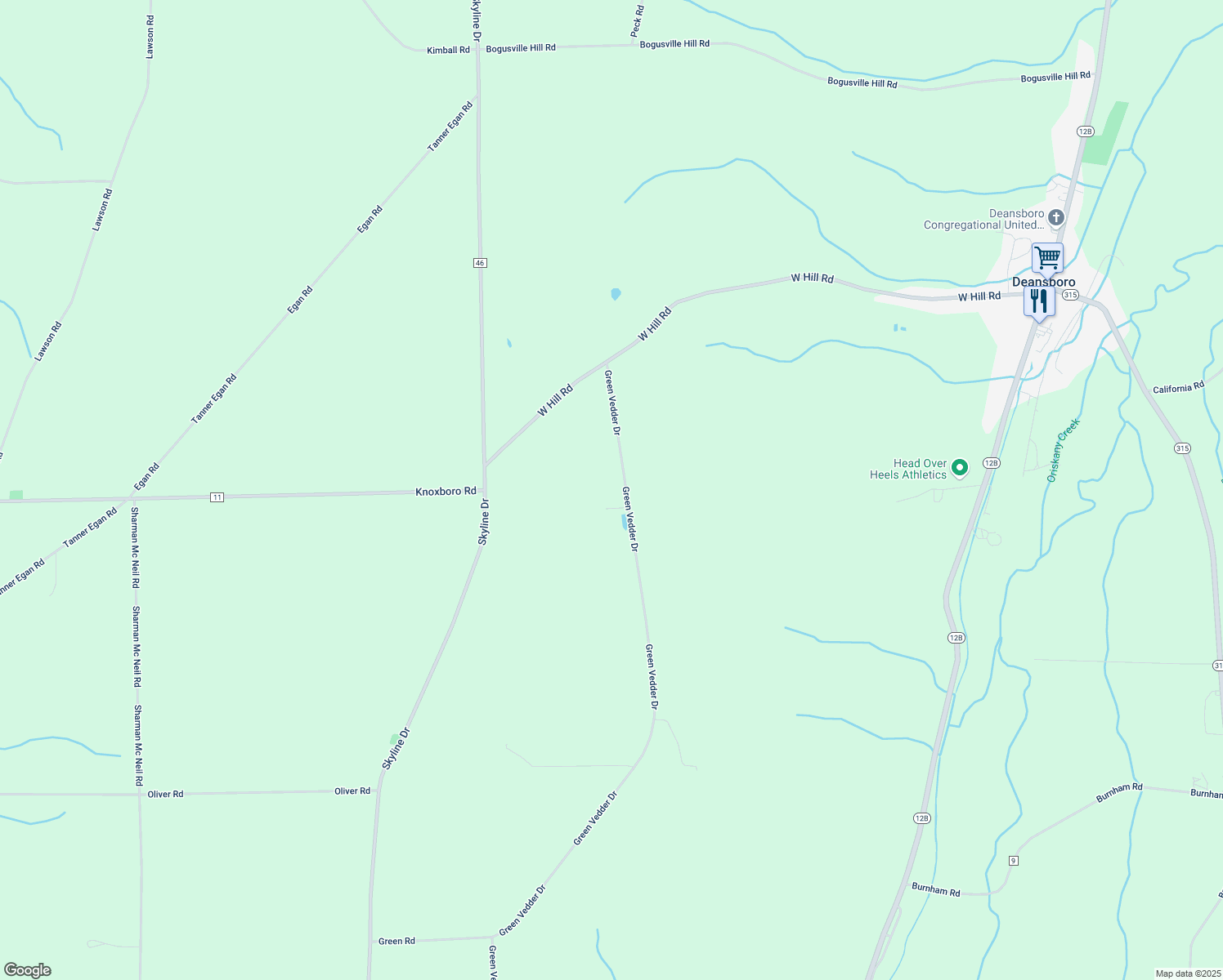 map of restaurants, bars, coffee shops, grocery stores, and more near 2553 Green Vedder Drive in Deansboro