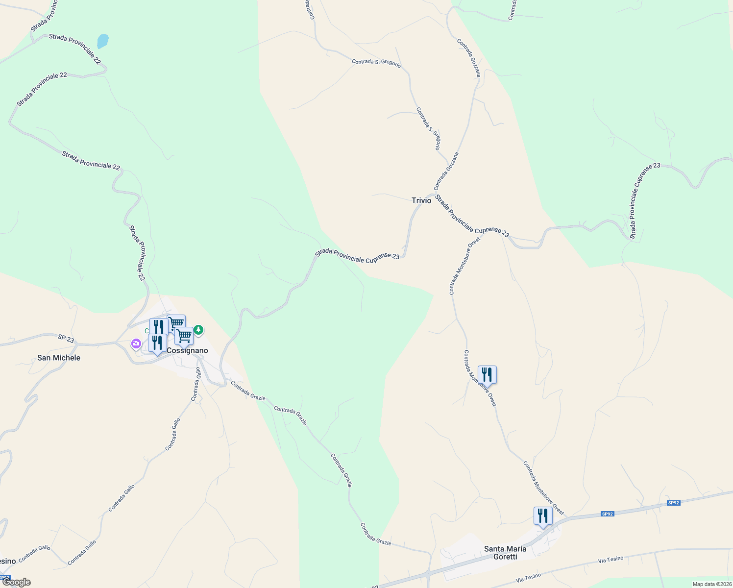 map of restaurants, bars, coffee shops, grocery stores, and more near 20 via fiorano in Provincia di Ascoli Piceno