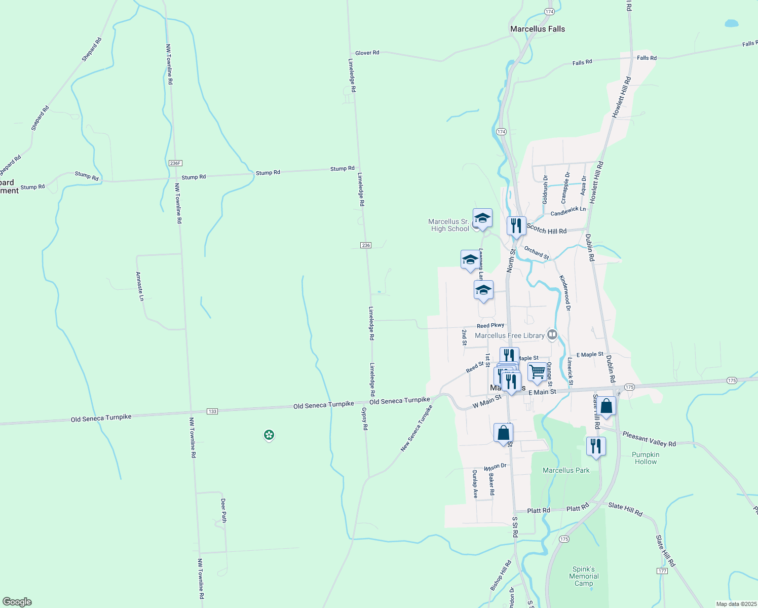 map of restaurants, bars, coffee shops, grocery stores, and more near 4480 Limeledge Road in Marcellus