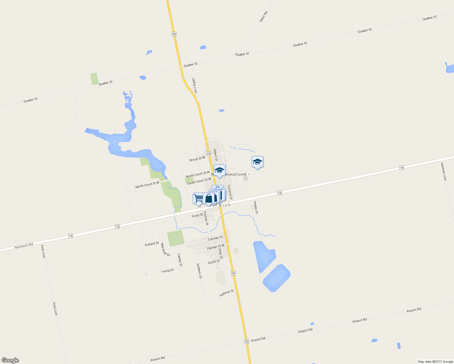 map of restaurants, bars, coffee shops, grocery stores, and more near 15 Victoria Street in Embro