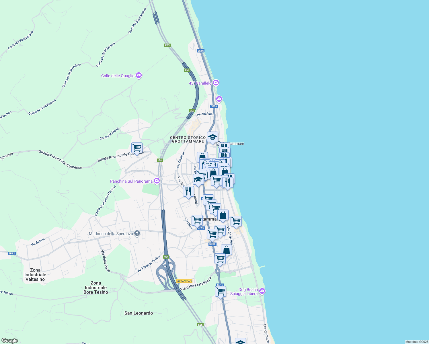map of restaurants, bars, coffee shops, grocery stores, and more near 32 Via Giacomo Leopardi in Grottammare