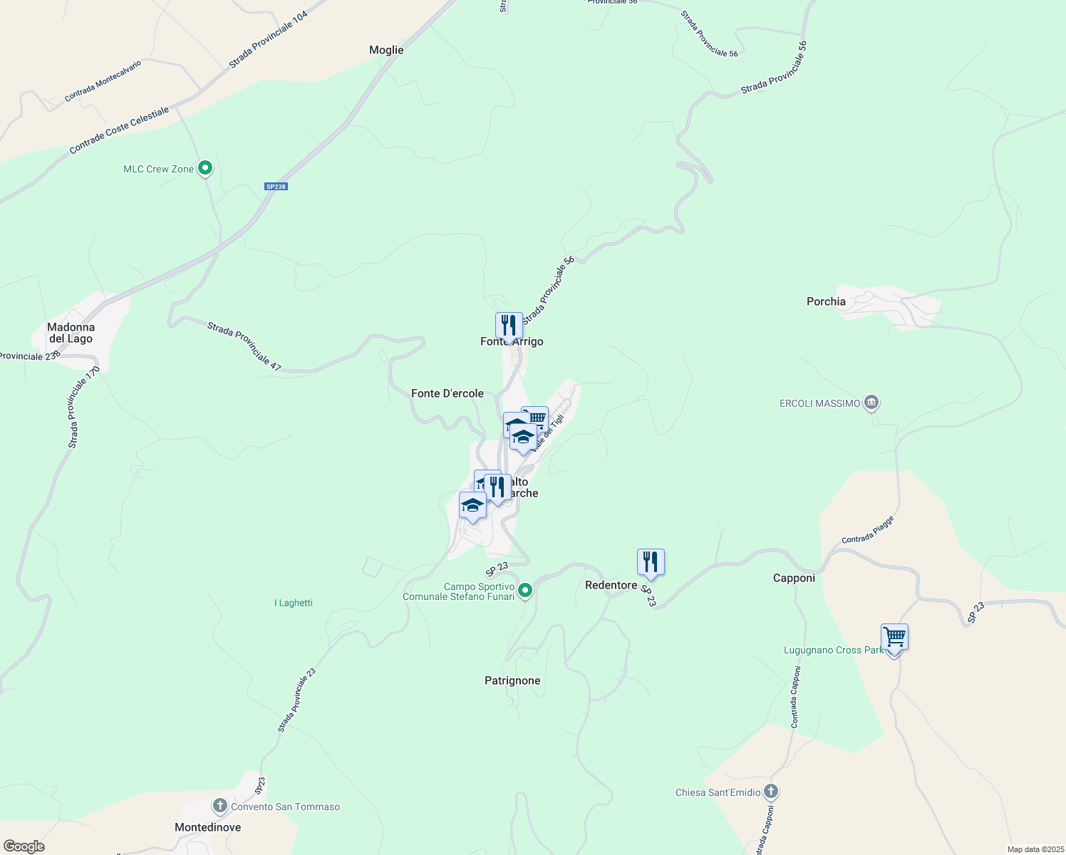 map of restaurants, bars, coffee shops, grocery stores, and more near Via Lottizzazione Colle in Montalto delle Marche