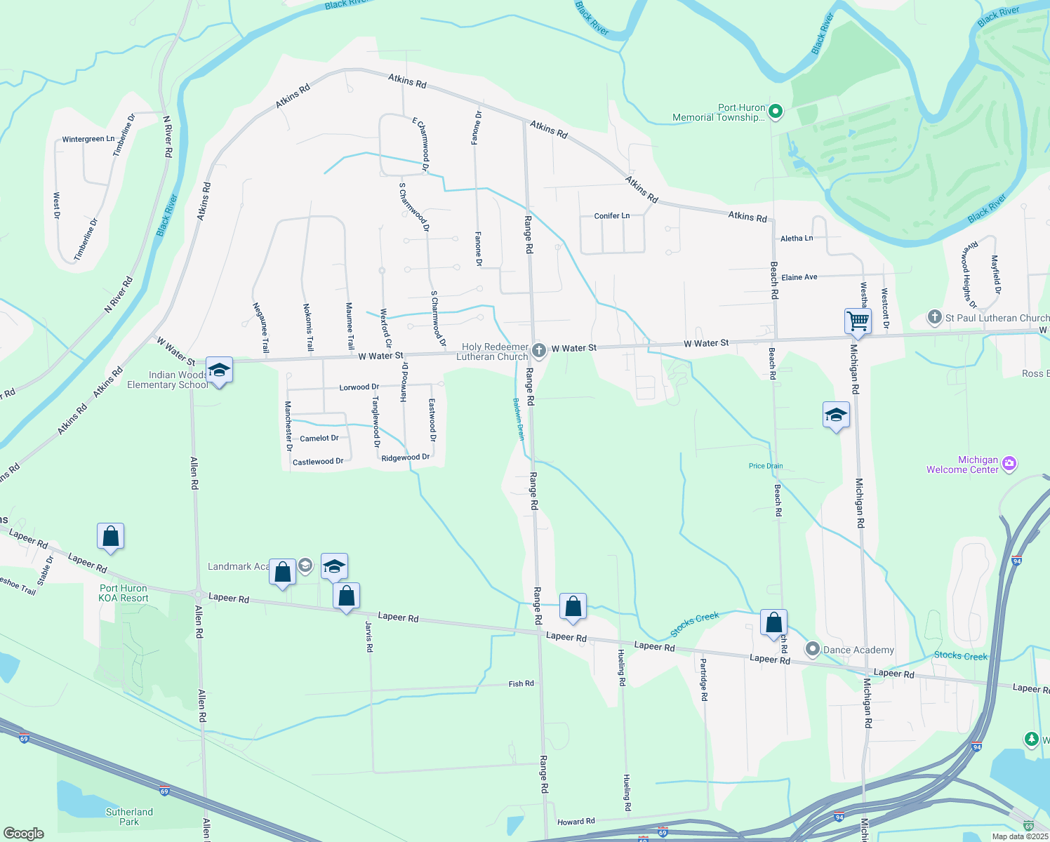 map of restaurants, bars, coffee shops, grocery stores, and more near 2905 Range Rd in Smiths Creek