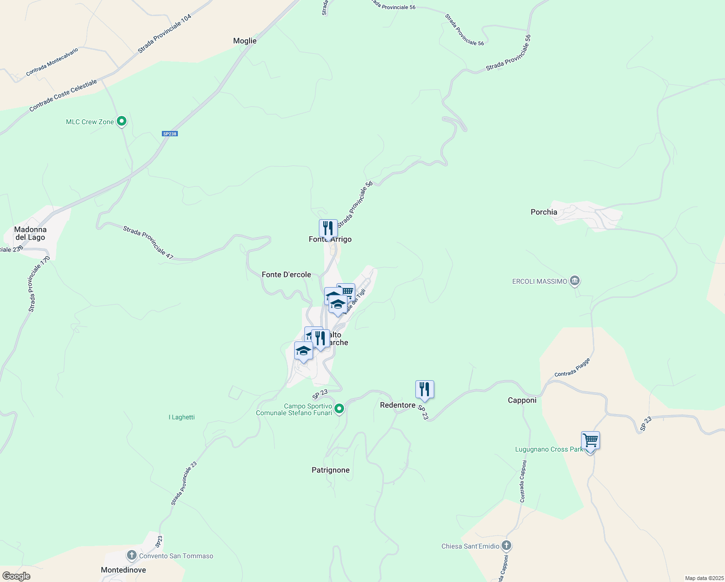 map of restaurants, bars, coffee shops, grocery stores, and more near 79 SP23 in Montalto delle Marche