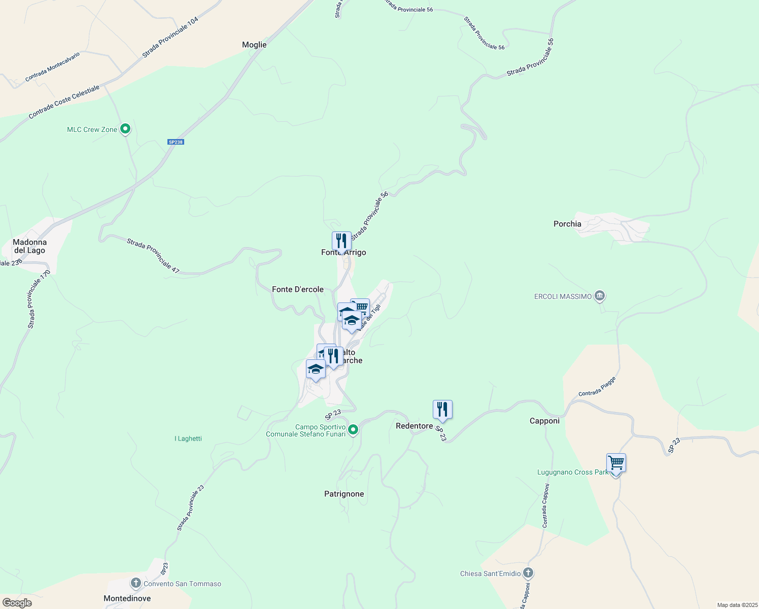 map of restaurants, bars, coffee shops, grocery stores, and more near 79 SP23 in Montalto delle Marche