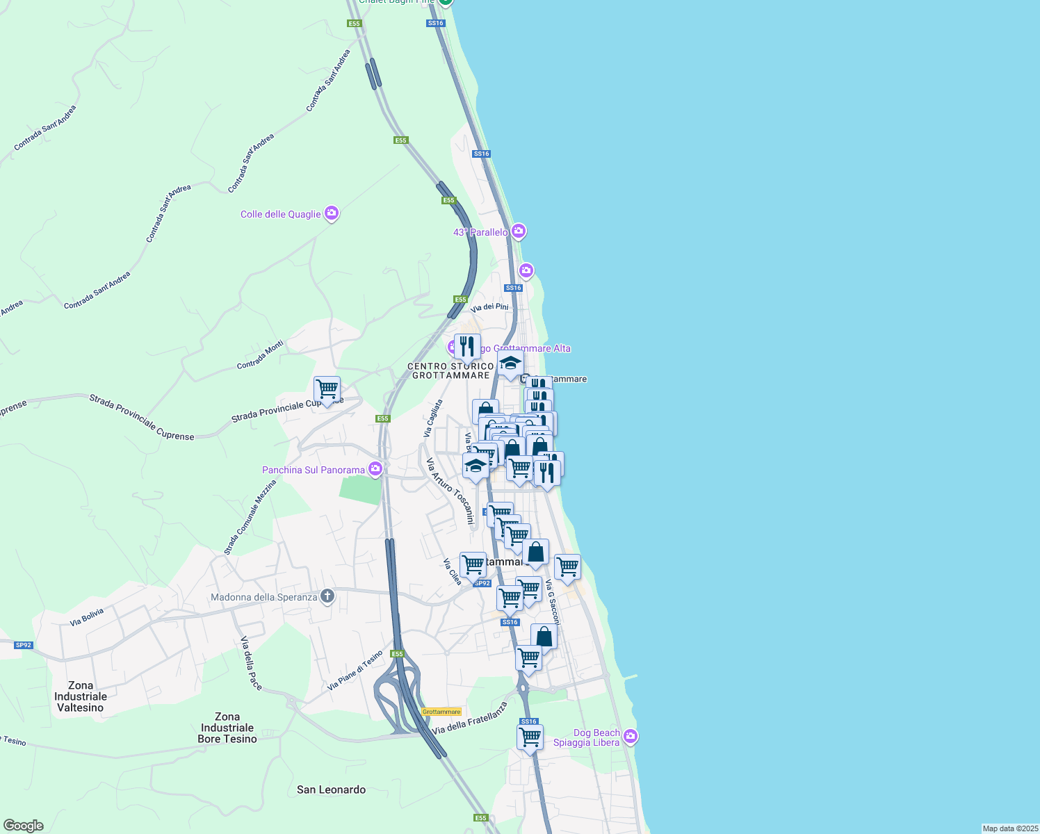 map of restaurants, bars, coffee shops, grocery stores, and more near 46 Via Roma in Grottammare