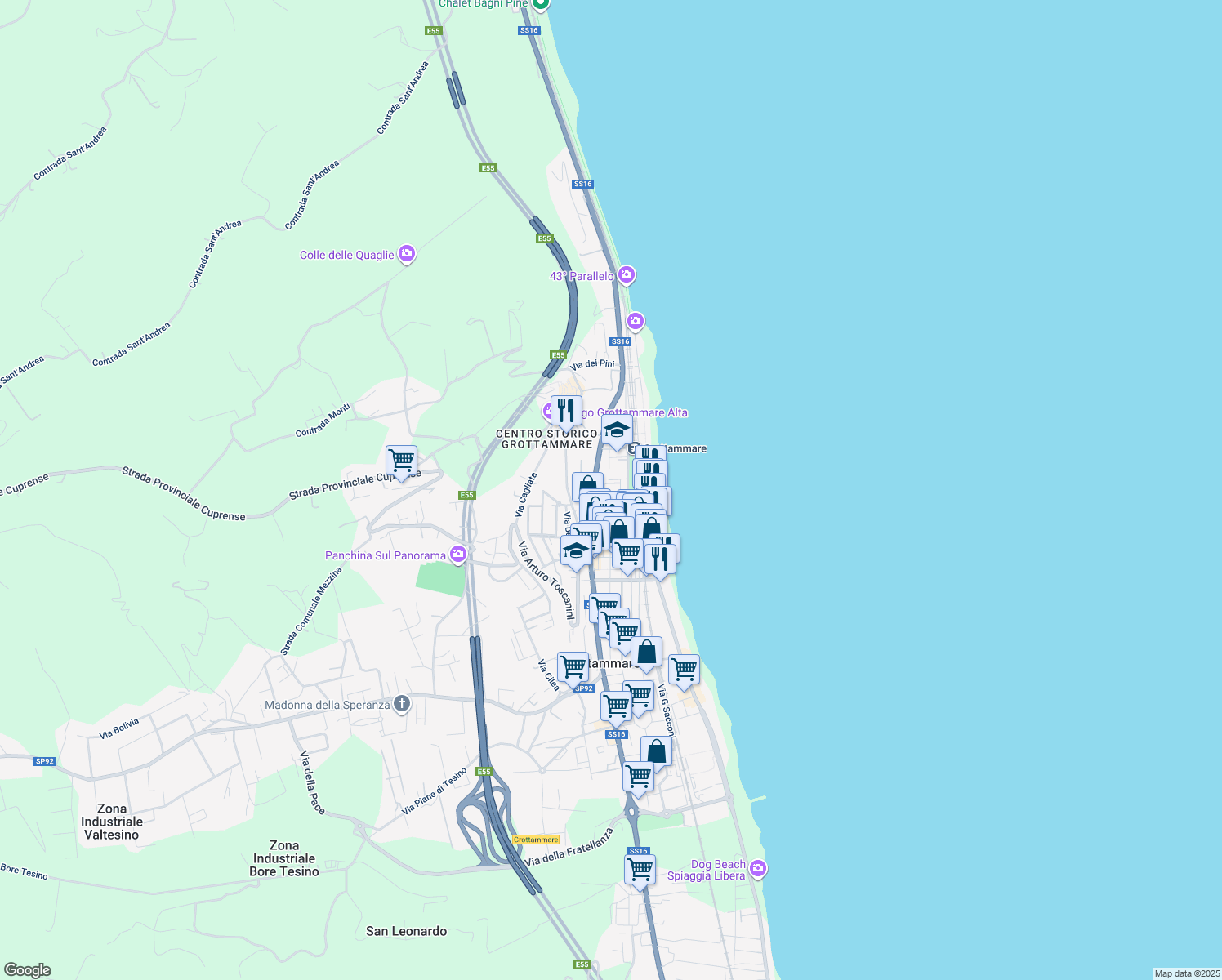 map of restaurants, bars, coffee shops, grocery stores, and more near 48 Via Fratelli Cairoli in Grottammare