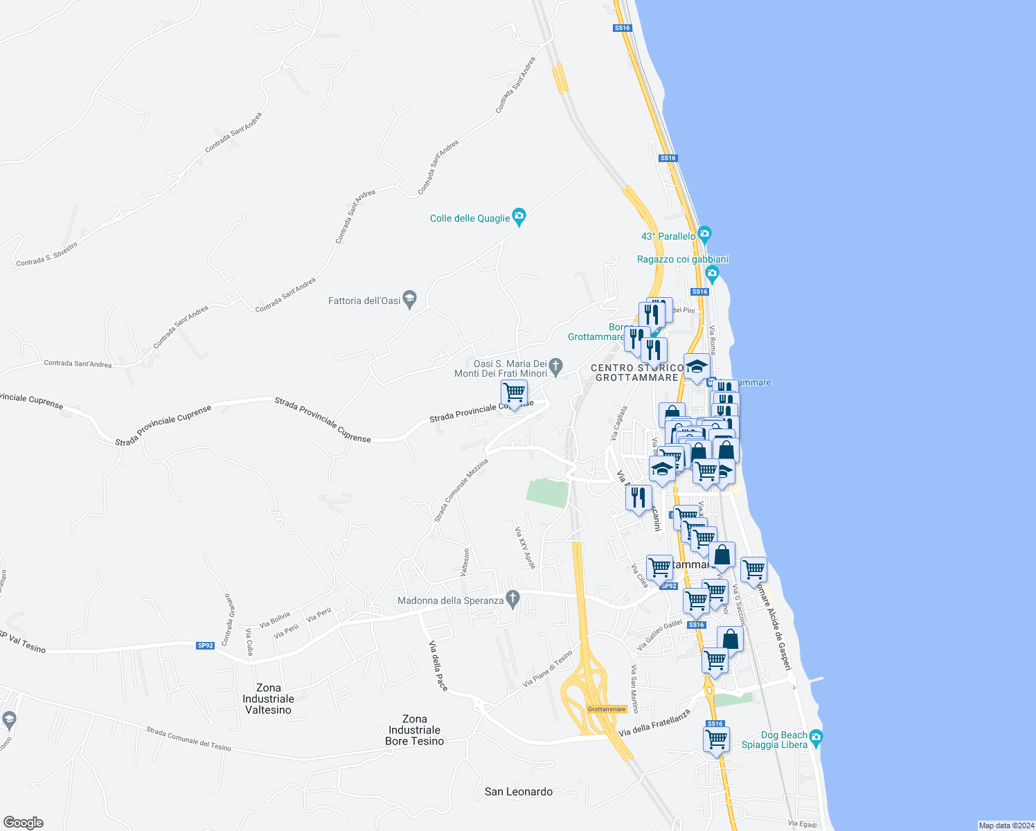 map of restaurants, bars, coffee shops, grocery stores, and more near 8 Via Convento in Grottammare