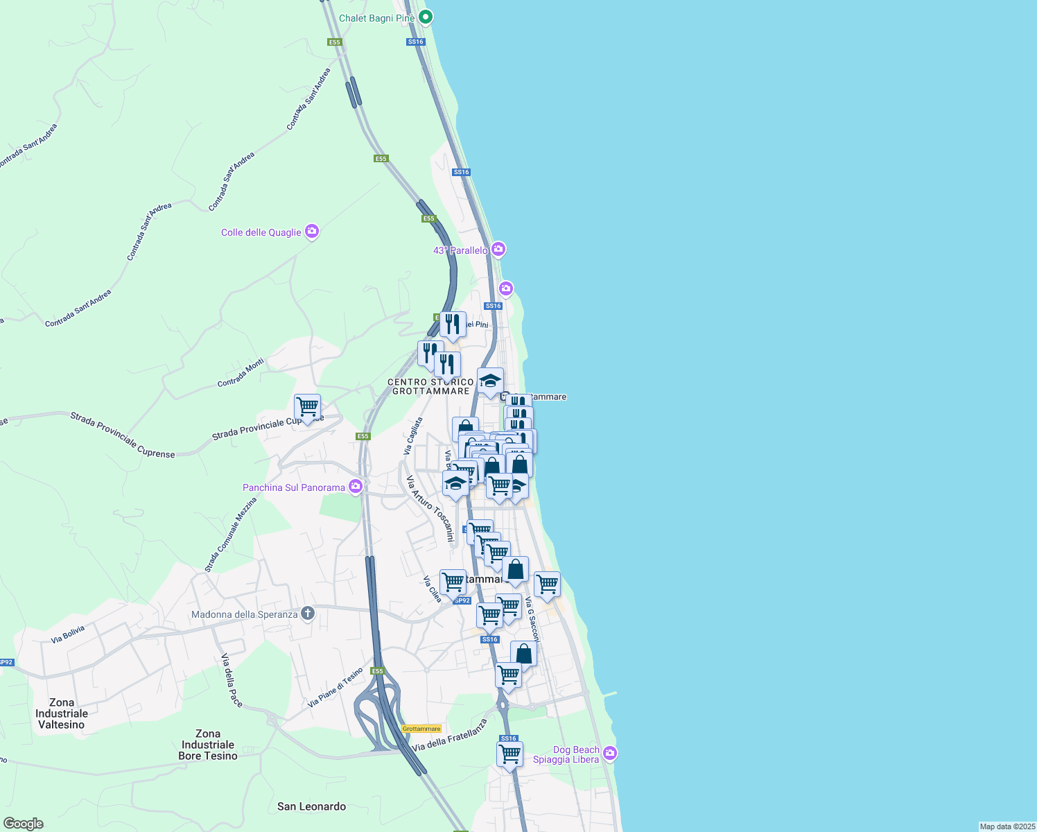map of restaurants, bars, coffee shops, grocery stores, and more near 76 Via Roma in Grottammare