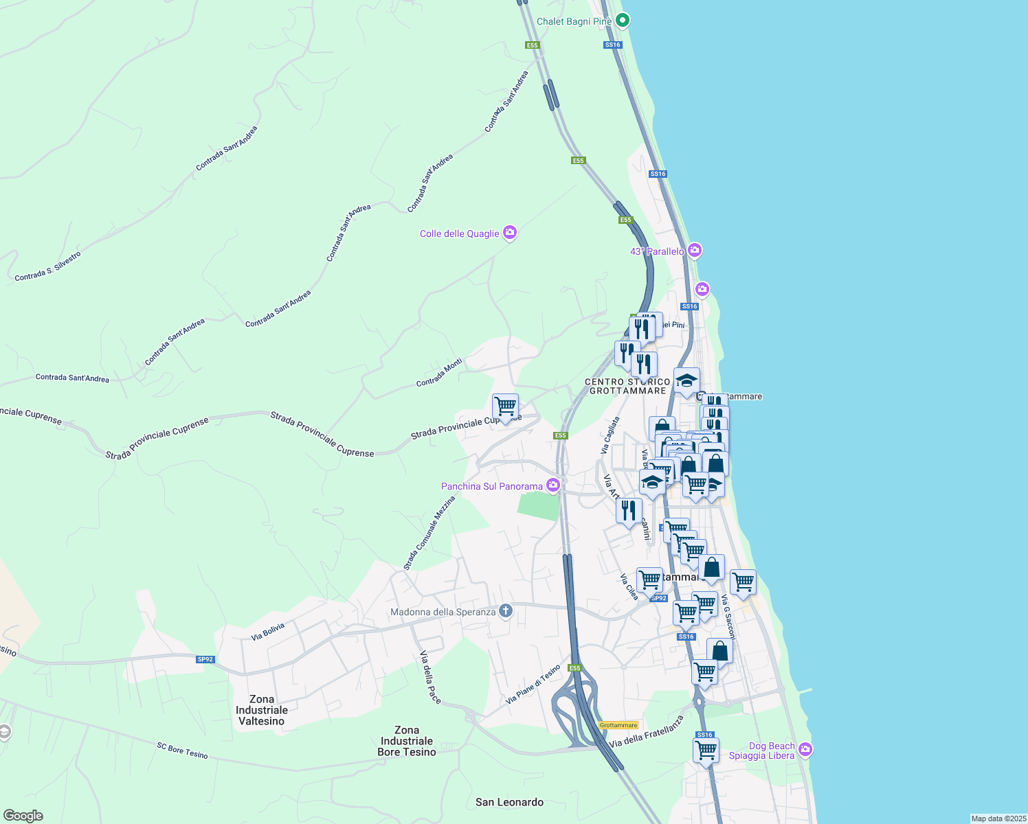 map of restaurants, bars, coffee shops, grocery stores, and more near 8 Via Convento in Grottammare