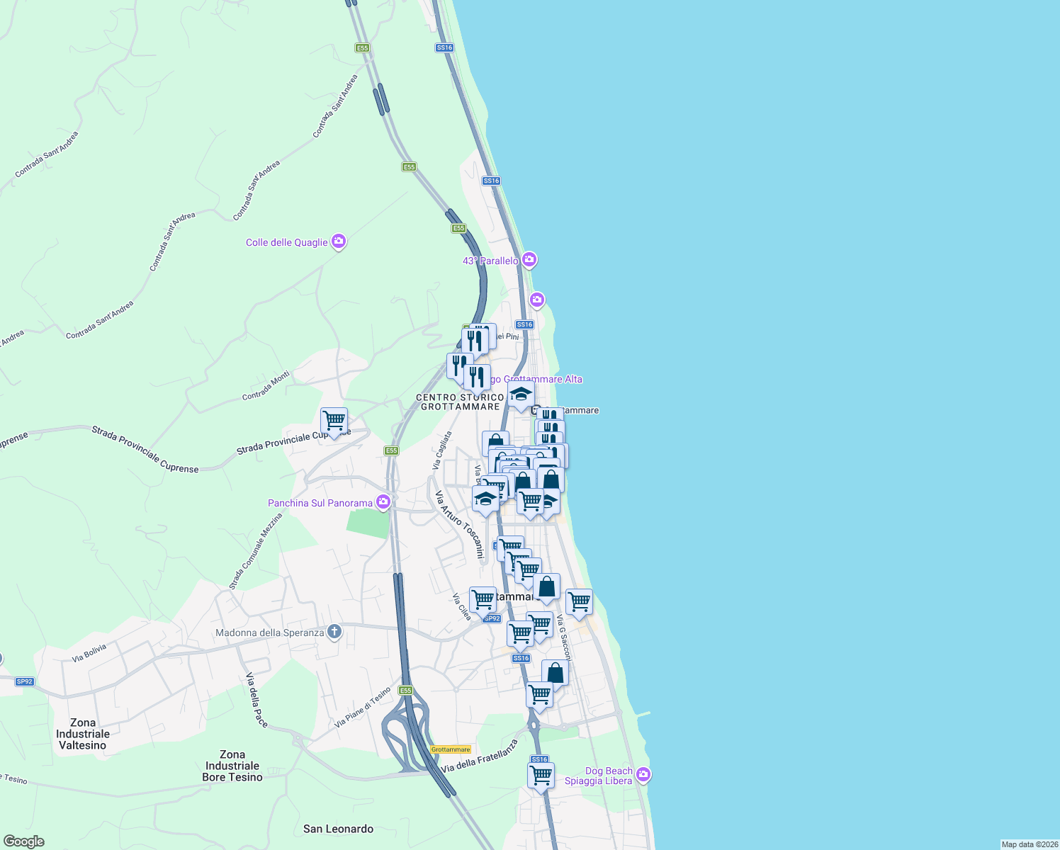 map of restaurants, bars, coffee shops, grocery stores, and more near 112 Via Fratelli Cairoli in Grottammare