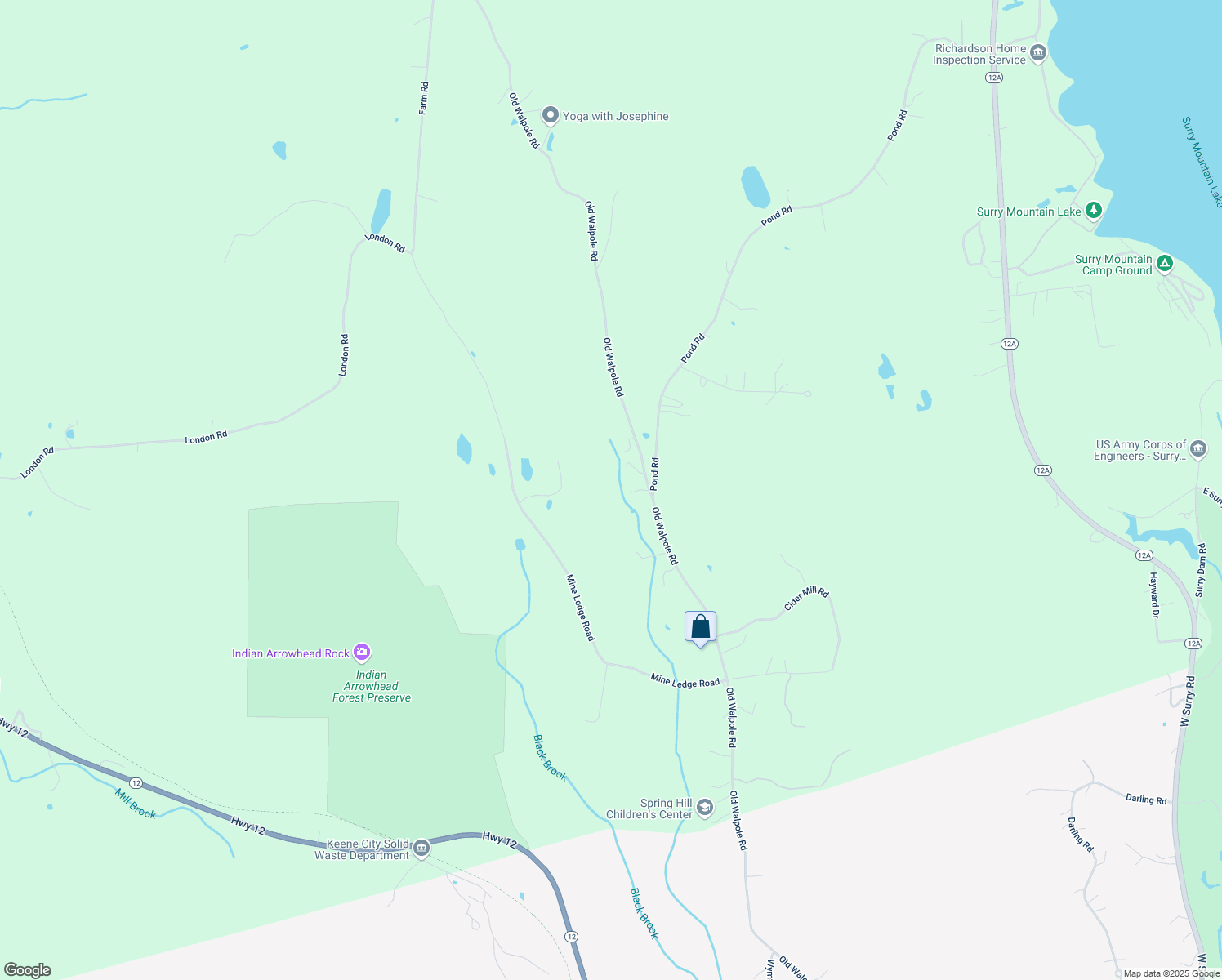 map of restaurants, bars, coffee shops, grocery stores, and more near 692 Old Walpole Road in Surry