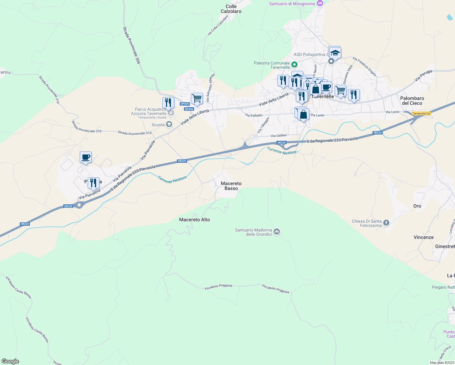 map of restaurants, bars, coffee shops, grocery stores, and more near 3 Strada Vicinale da Macereto alle Grondici in Macereto Basso