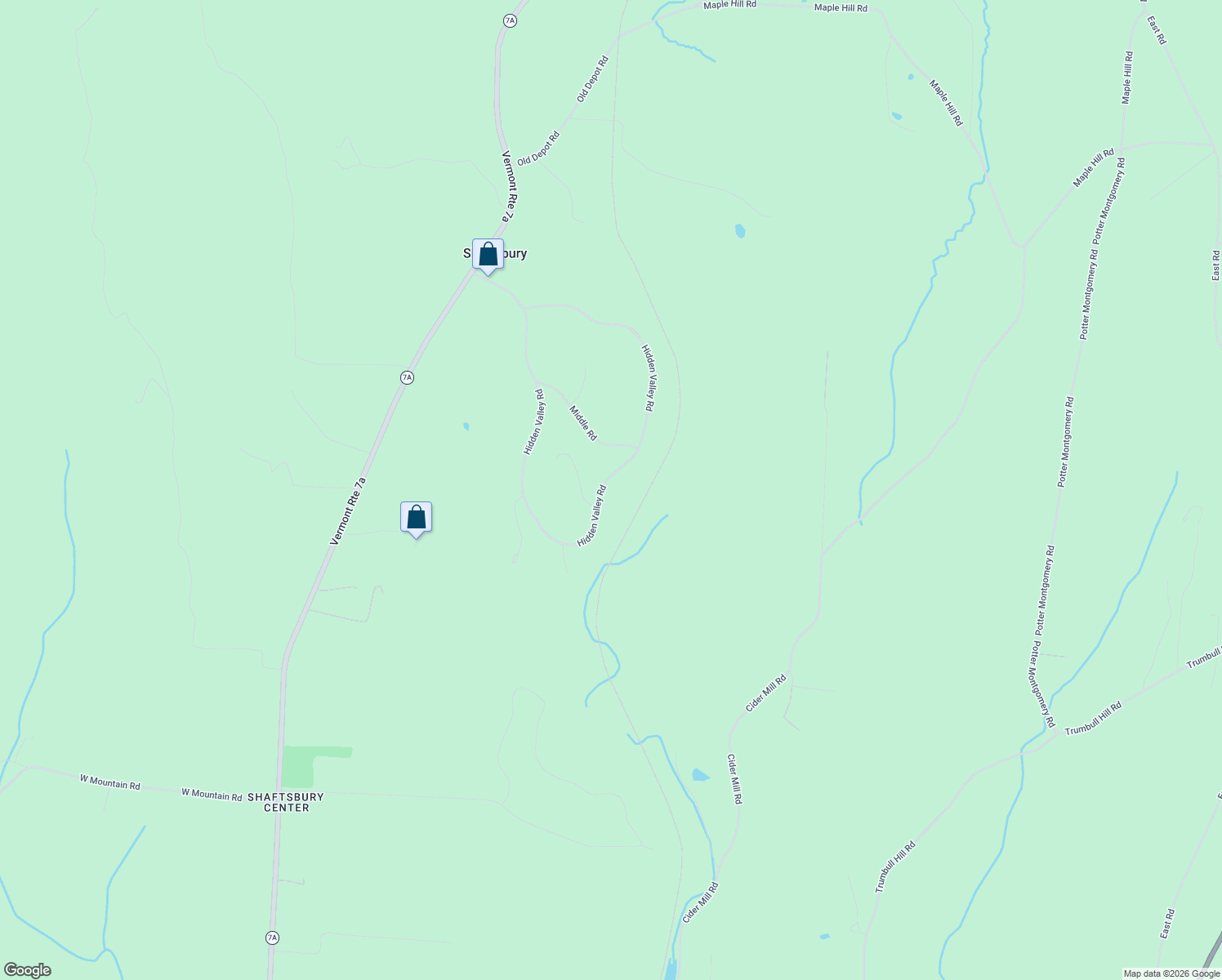 map of restaurants, bars, coffee shops, grocery stores, and more near 1060 Hidden Valley Rd in Shaftsbury